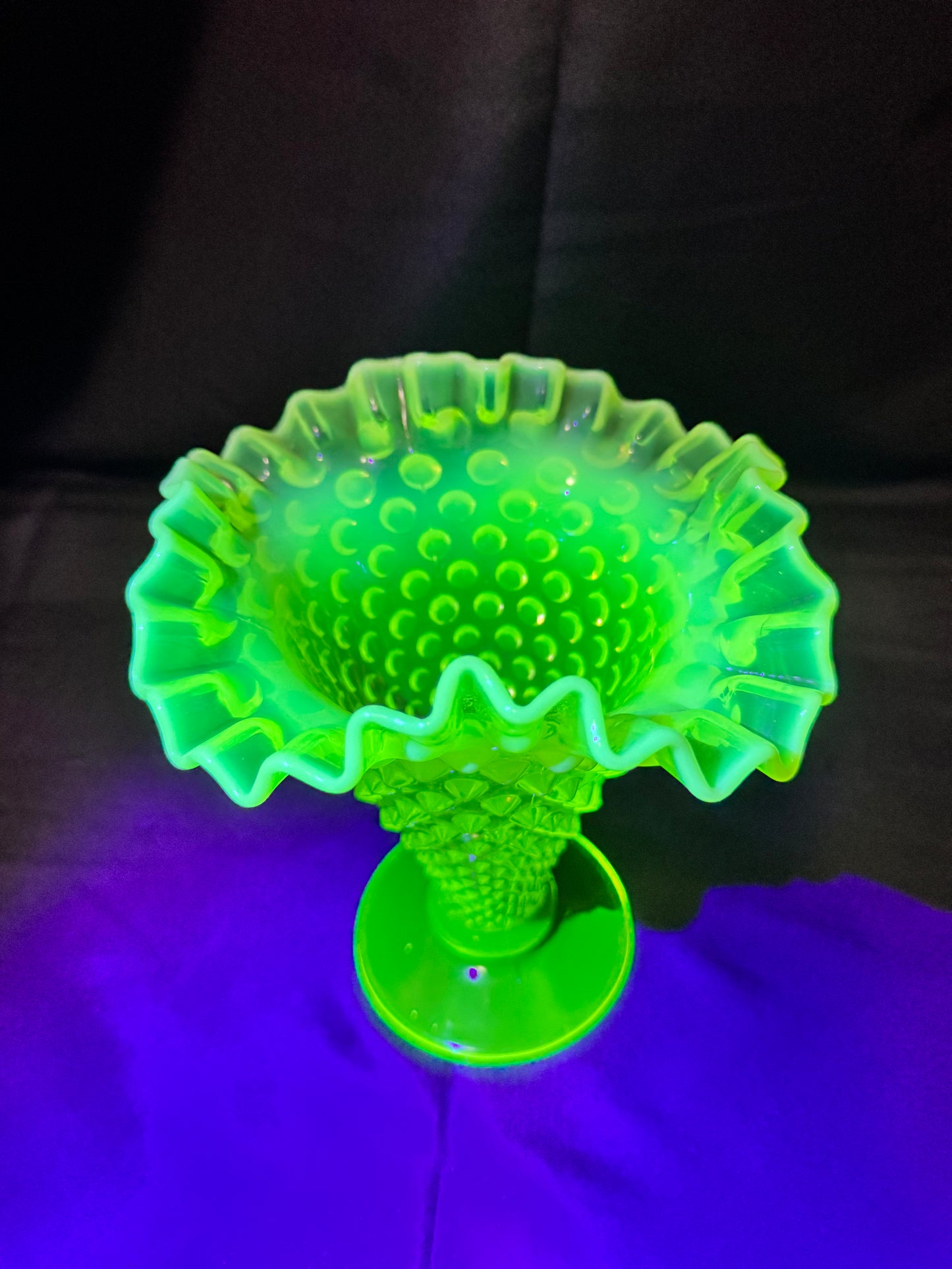 Uranium- Fenton- Hobnail- 8” Ruffled Flower Vase