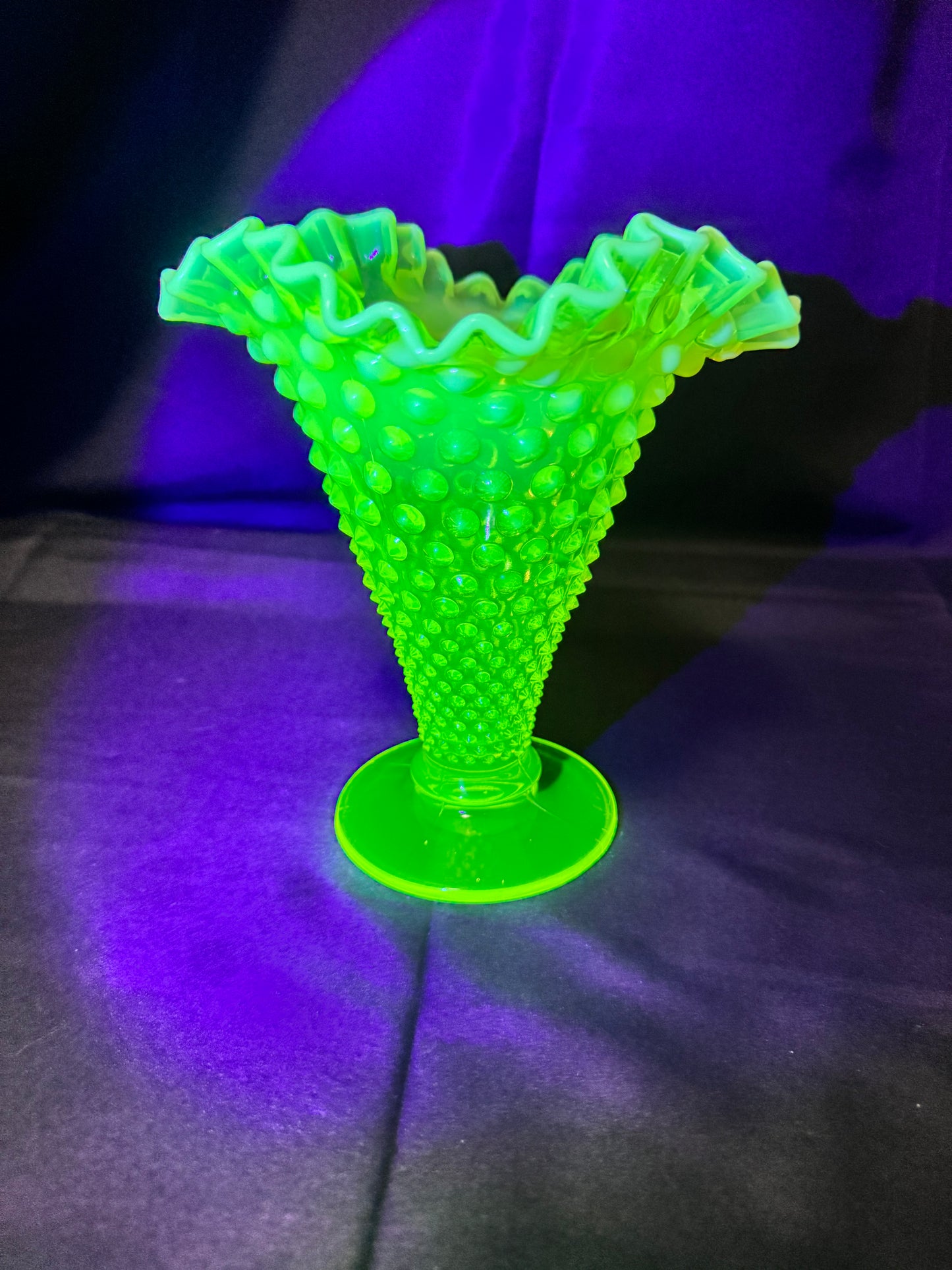Uranium- Fenton- Hobnail- 8” Ruffled Flower Vase