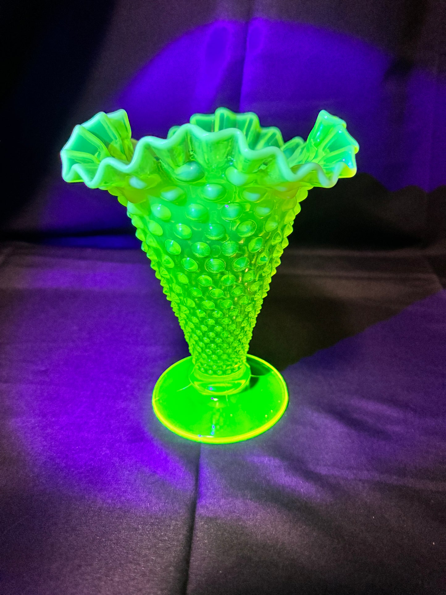Uranium- Fenton- Hobnail- 8” Ruffled Flower Vase