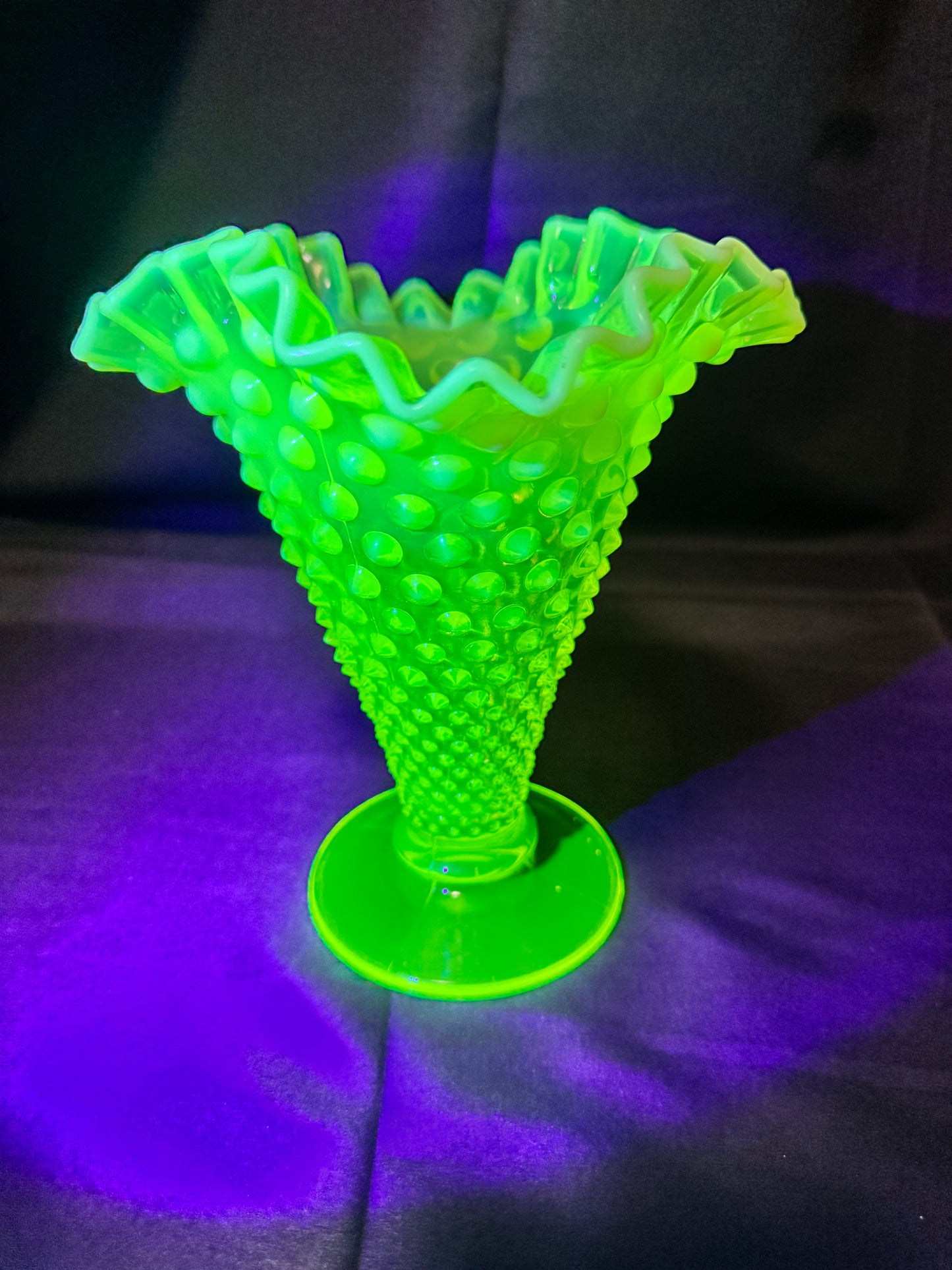 Uranium- Fenton- Hobnail- 8” Ruffled Flower Vase
