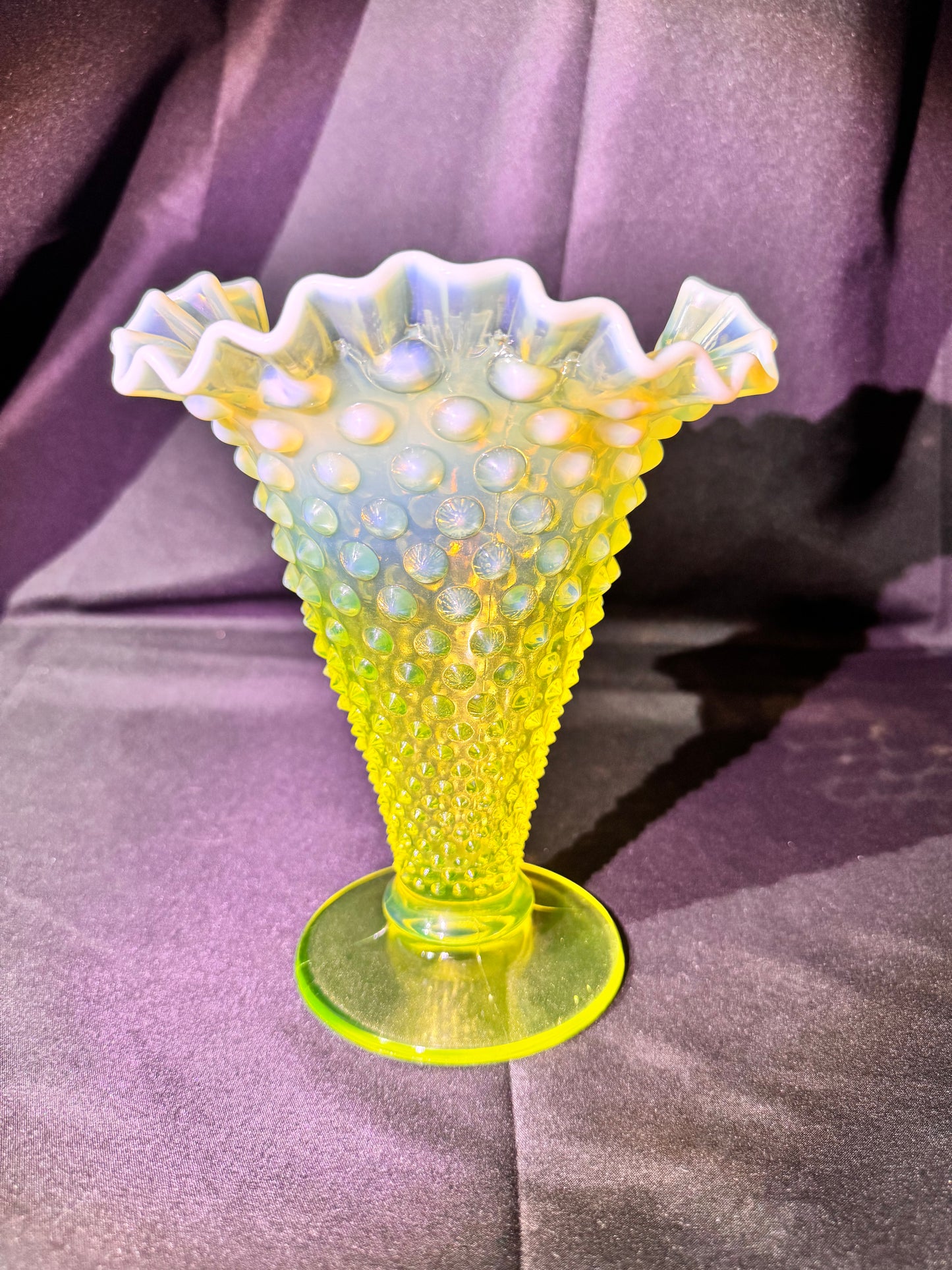 Uranium- Fenton- Hobnail- 8” Ruffled Flower Vase