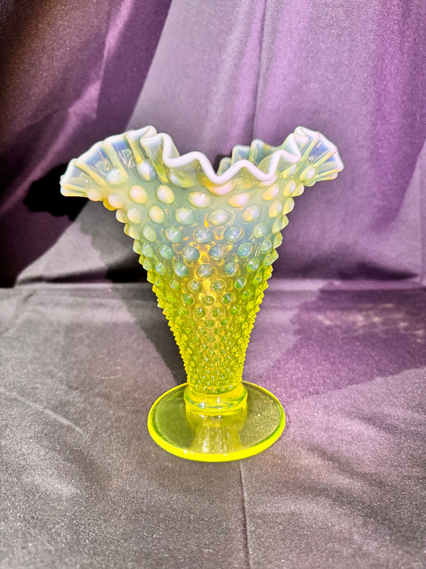 Uranium- Fenton- Hobnail- 8” Ruffled Flower Vase