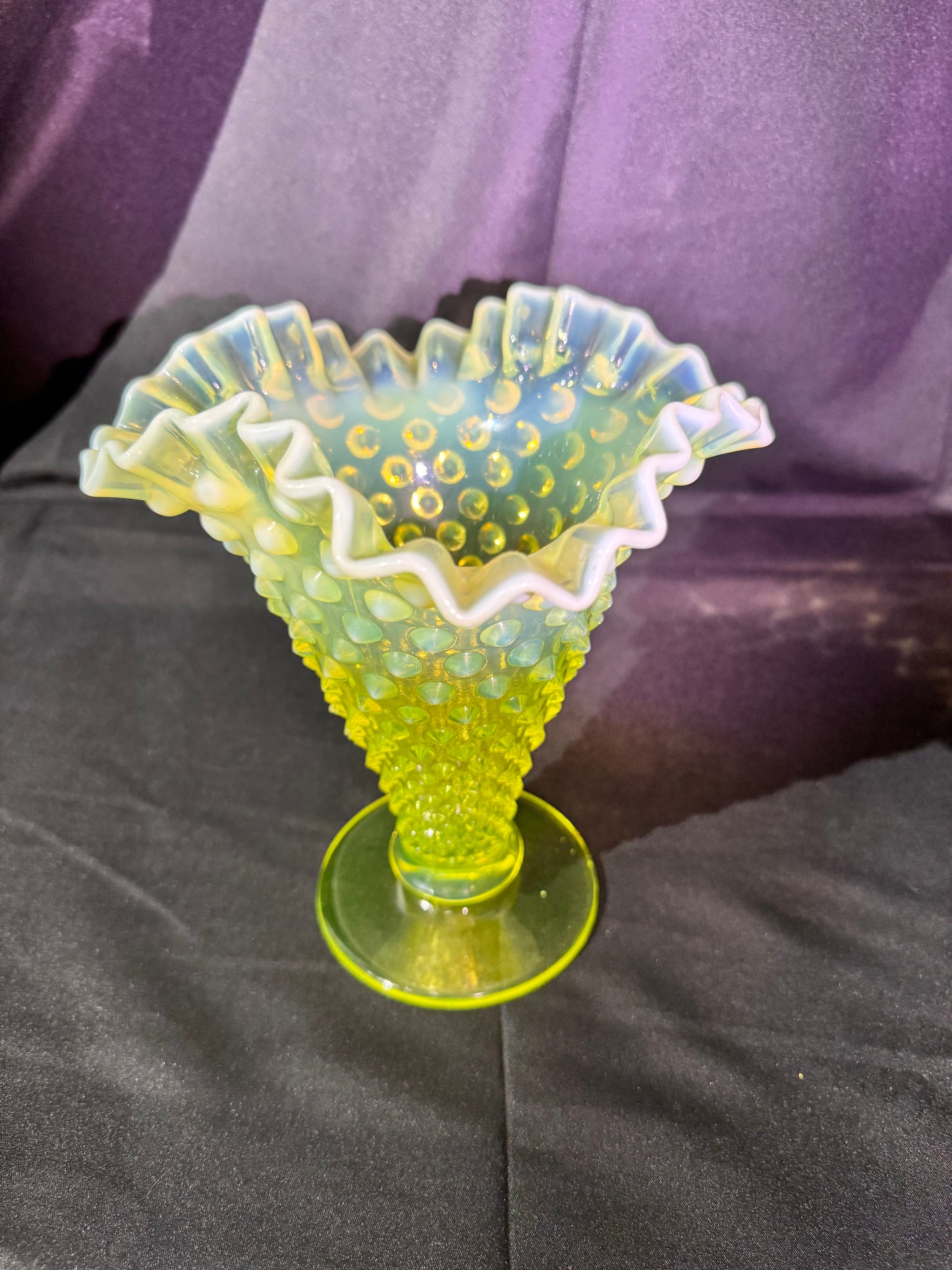 Uranium- Fenton- Hobnail- 8” Ruffled Flower Vase