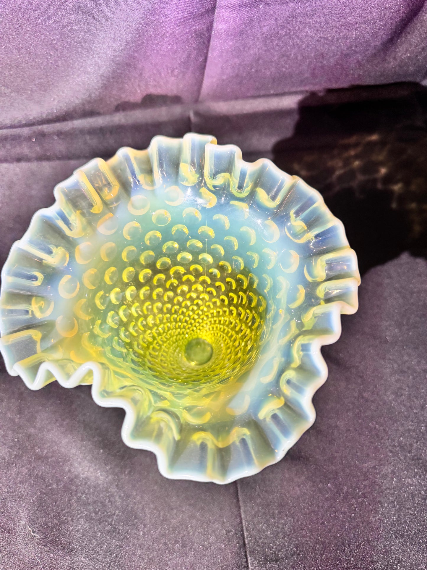 Uranium- Fenton- Hobnail- 8” Ruffled Flower Vase