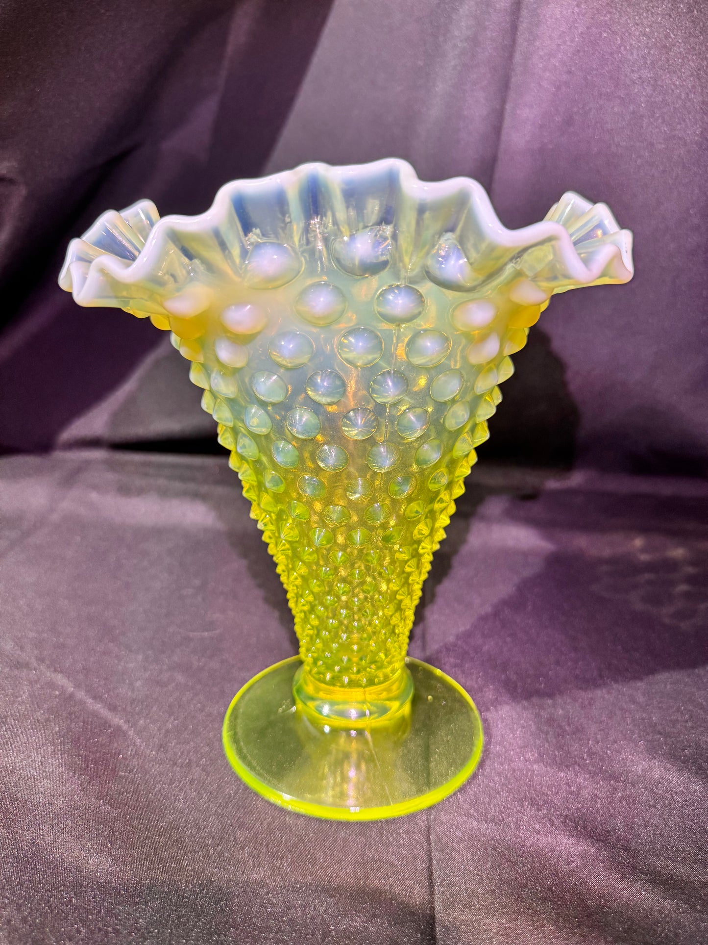 Uranium- Fenton- Hobnail- 8” Ruffled Flower Vase
