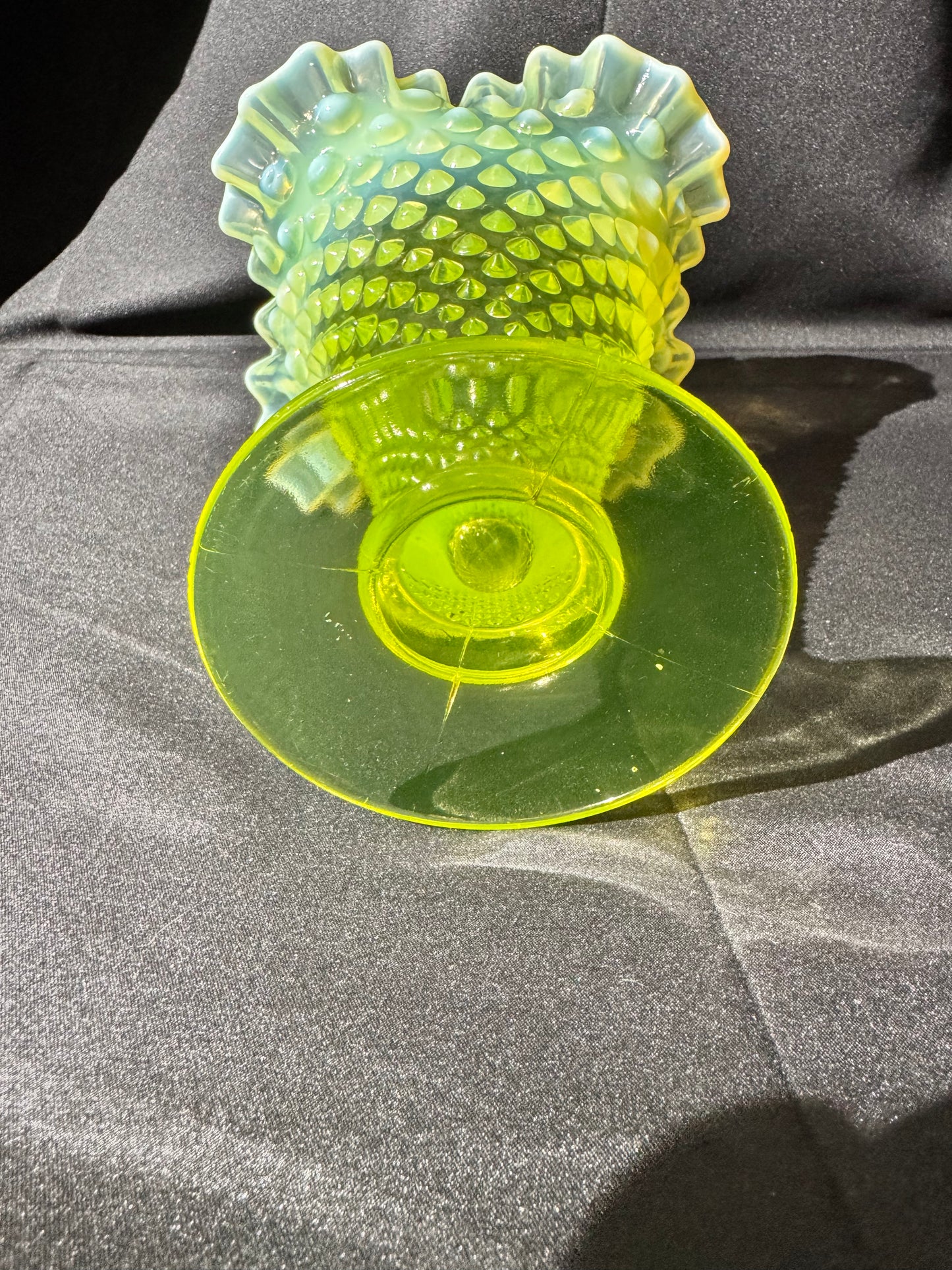 Uranium- Fenton- Hobnail- 8” Ruffled Flower Vase