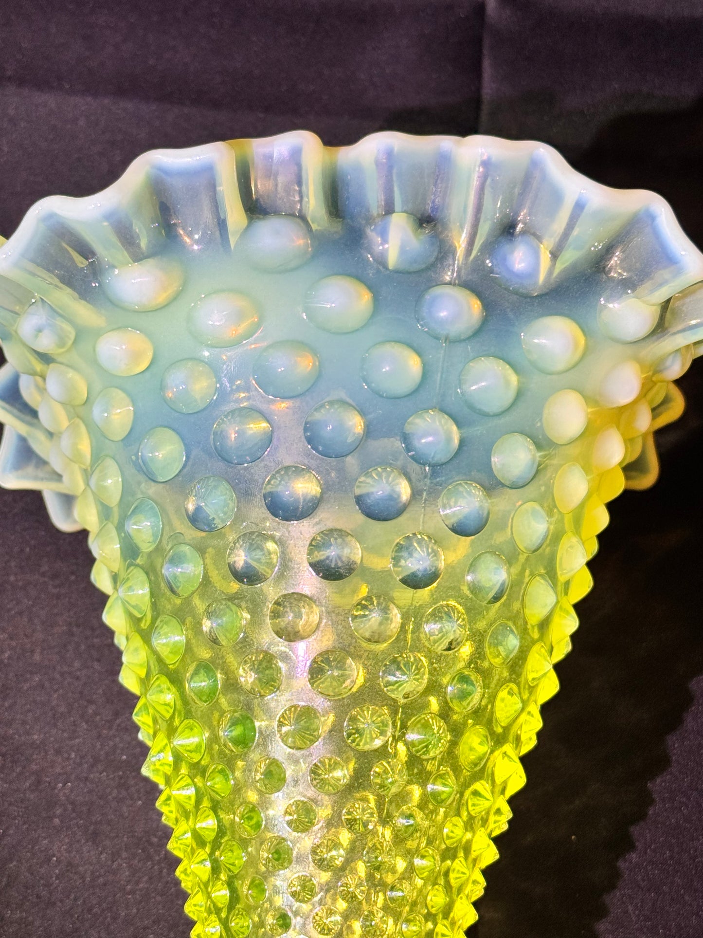 Uranium- Fenton- Hobnail- 8” Ruffled Flower Vase