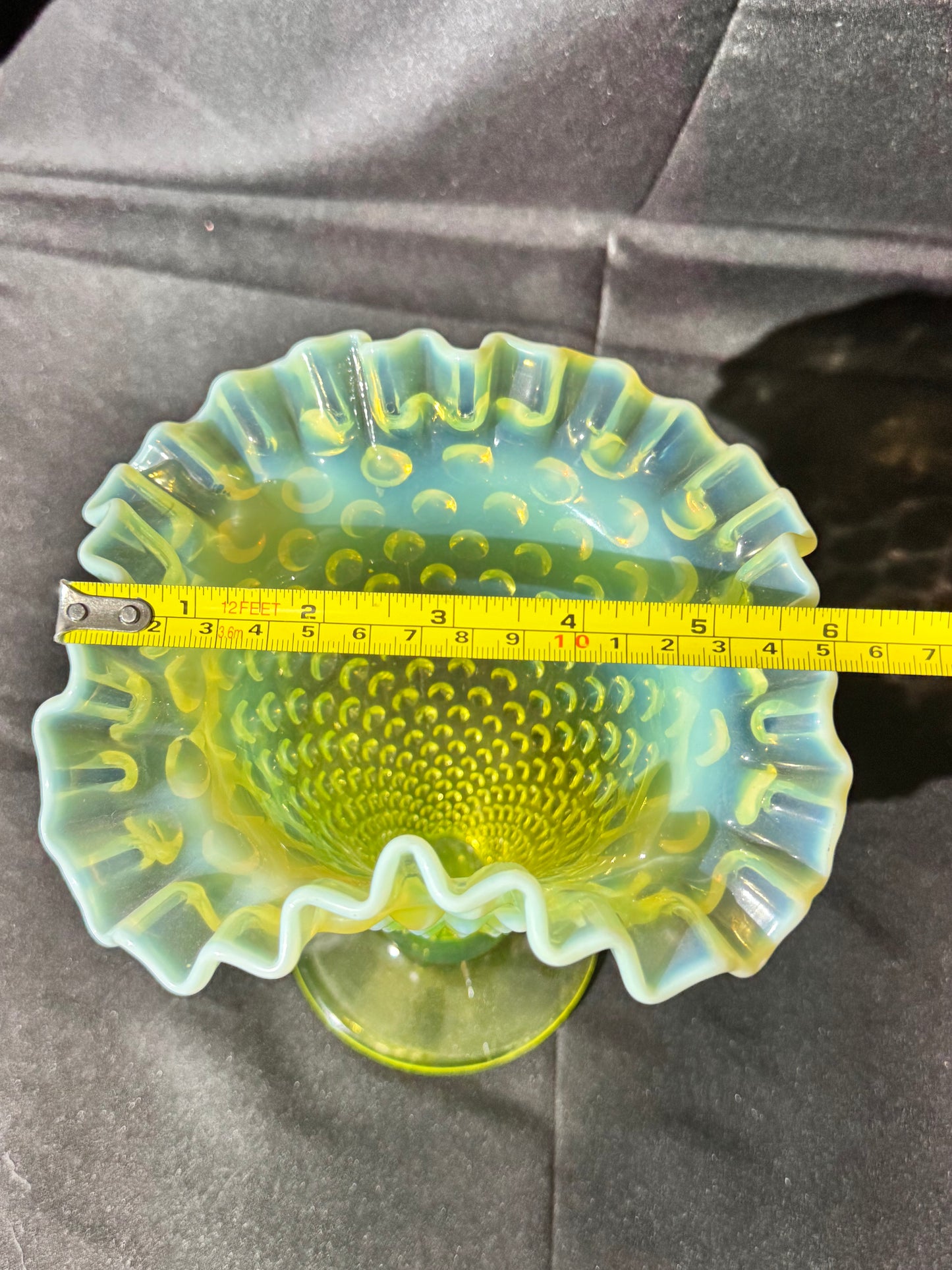 Uranium- Fenton- Hobnail- 8” Ruffled Flower Vase