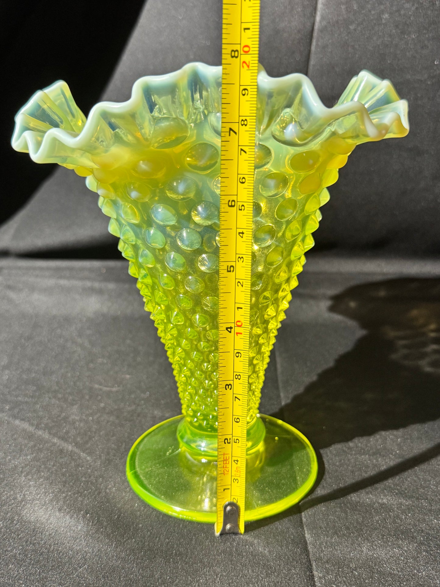 Uranium- Fenton- Hobnail- 8” Ruffled Flower Vase