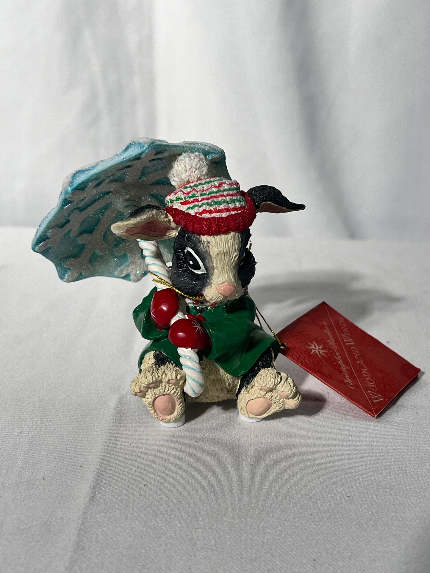 Radko - Woodland Wind- winter bunny holding umbrella- figurine - Christmas