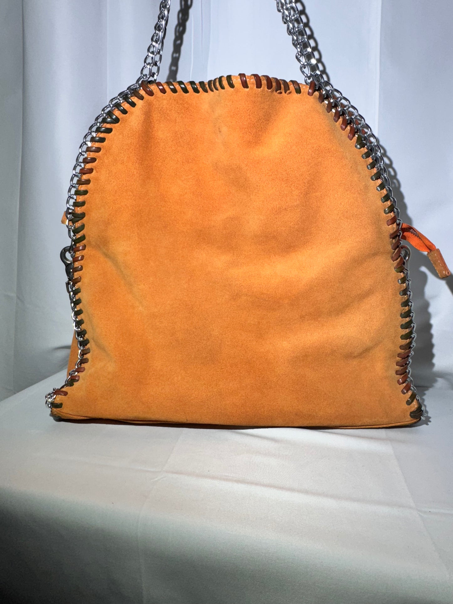 Stylish Orange Leather Handbag with Chain Straps – Gently Used