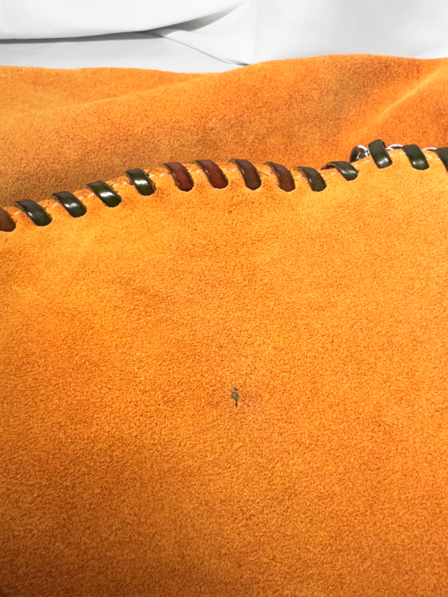 Stylish Orange Leather Handbag with Chain Straps – Gently Used