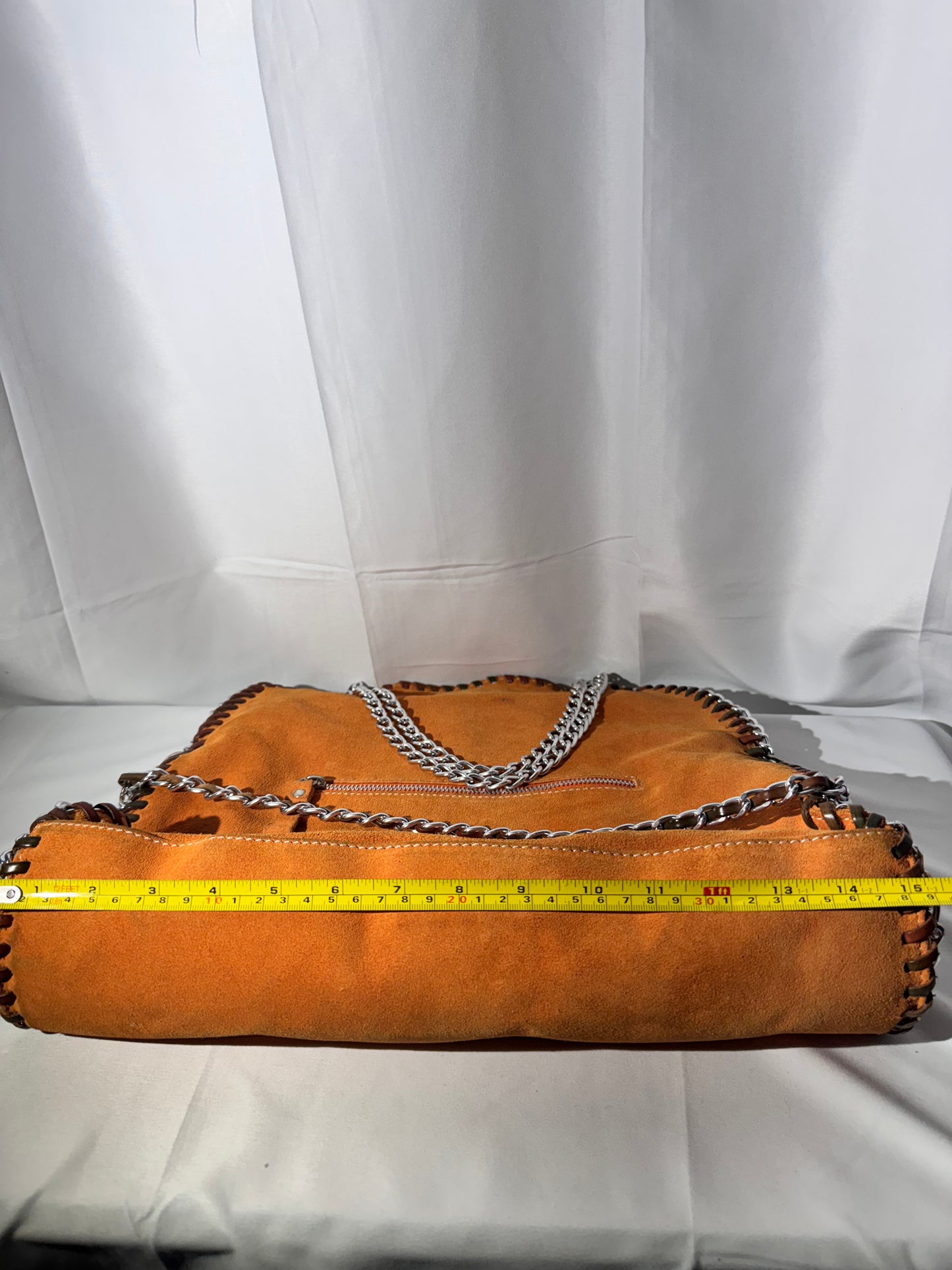 Stylish Orange Leather Handbag with Chain Straps – Gently Used