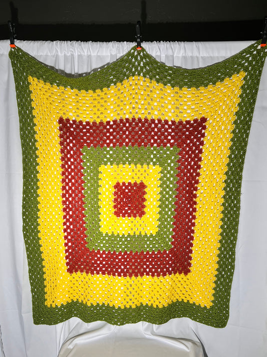 Afghan - 44” x 44” - Red, Green and Red - Hand Crochet Blanket