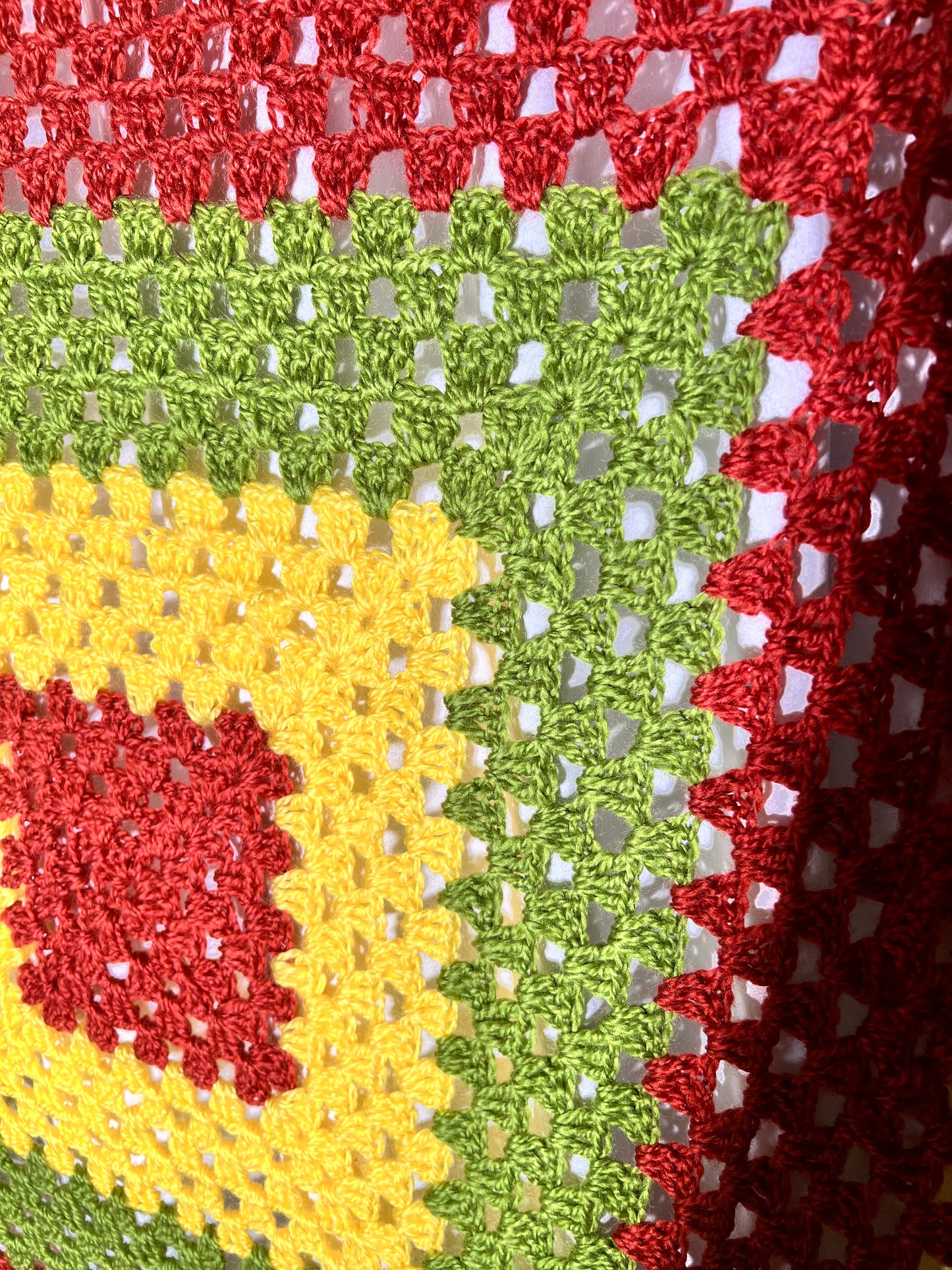 Afghan - 44” x 44” - Red, Green and Red - Hand Crochet Blanket