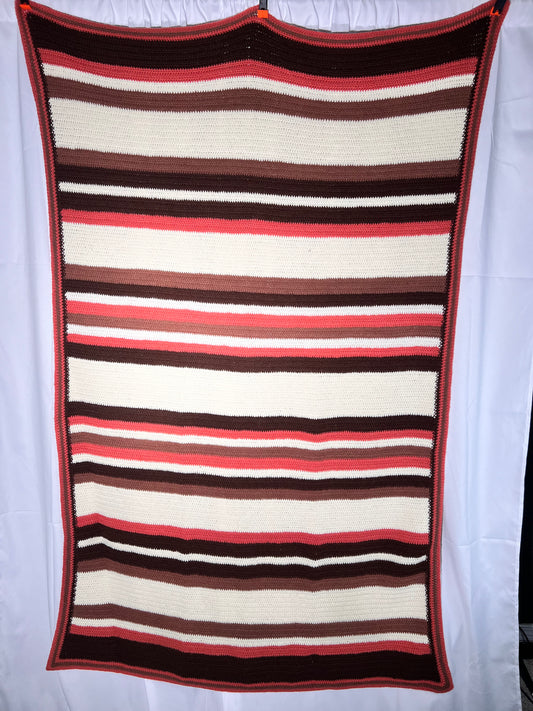 Afghan- 42” x 65” - Brown, Pink and cream - hand Crochet Blanket