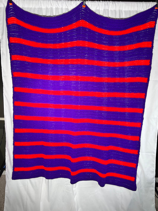 Afghan- 49” x 65” - Purple and Red - Hand Crochet Blanket