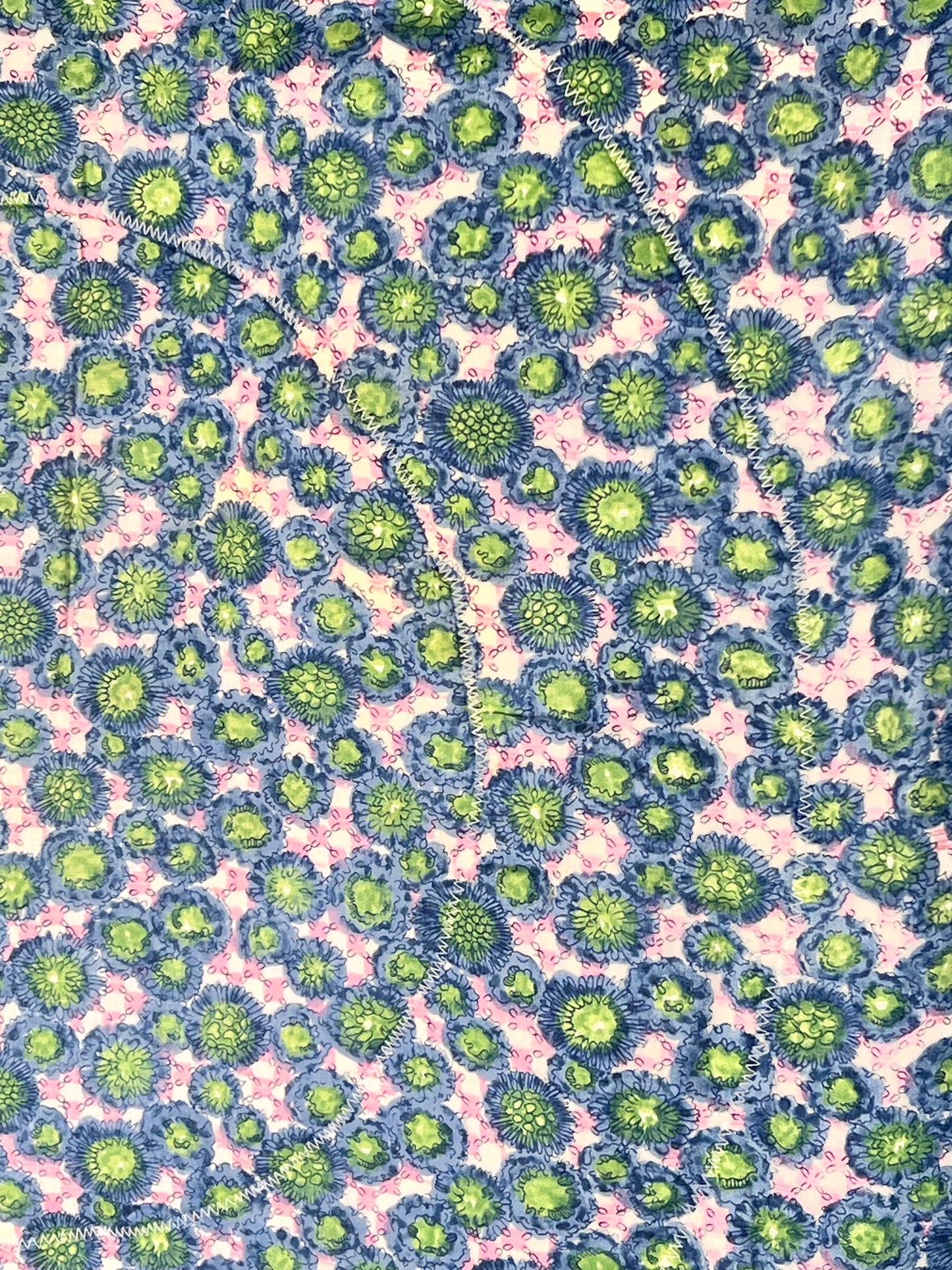 Quilt- Blue, Green, pink and white - kid or baby blanket