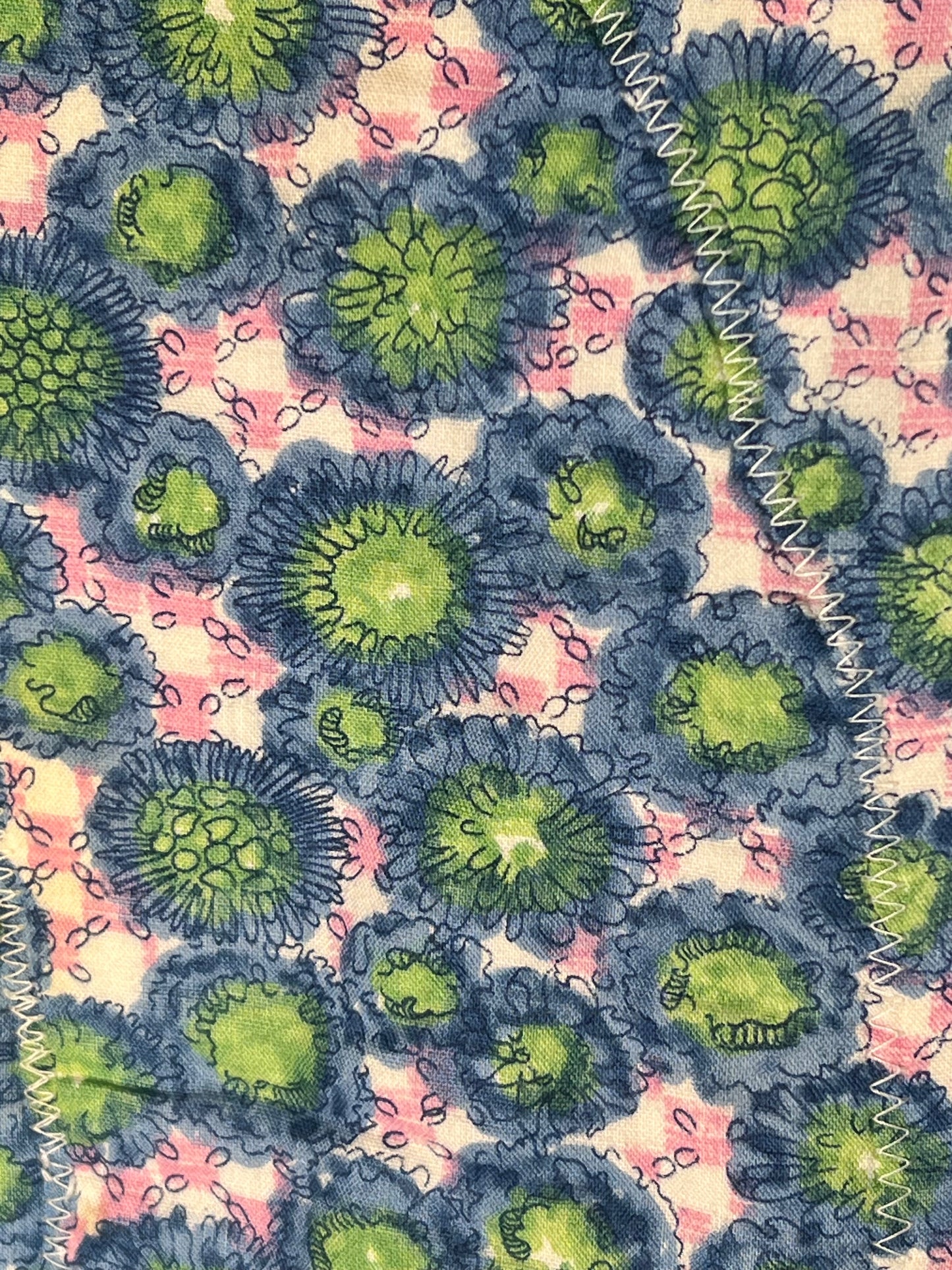 Quilt- Blue, Green, pink and white - kid or baby blanket