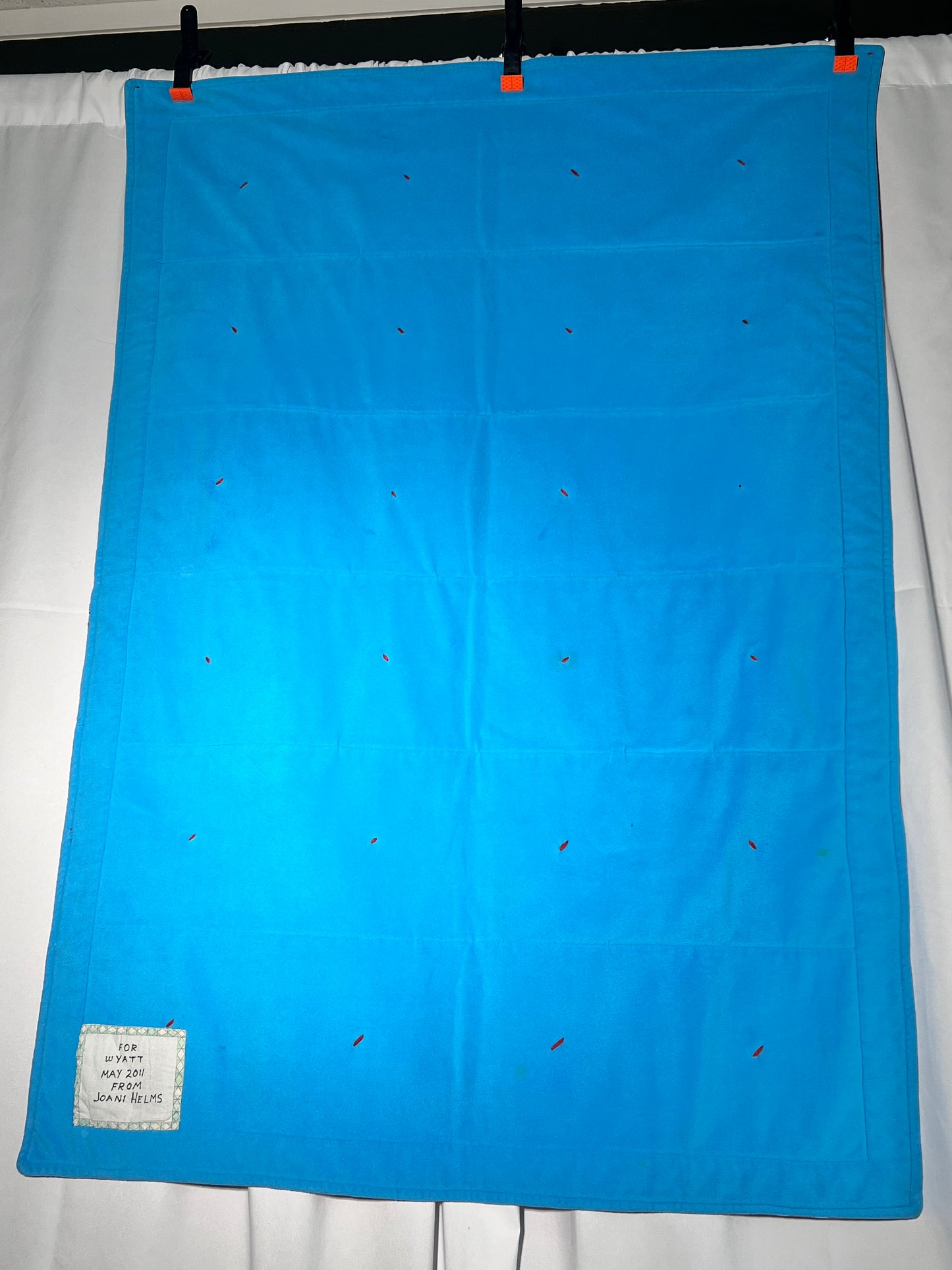 Quilt- fun print squares- 33” x 46” - polkadot trim- kid or baby blanket