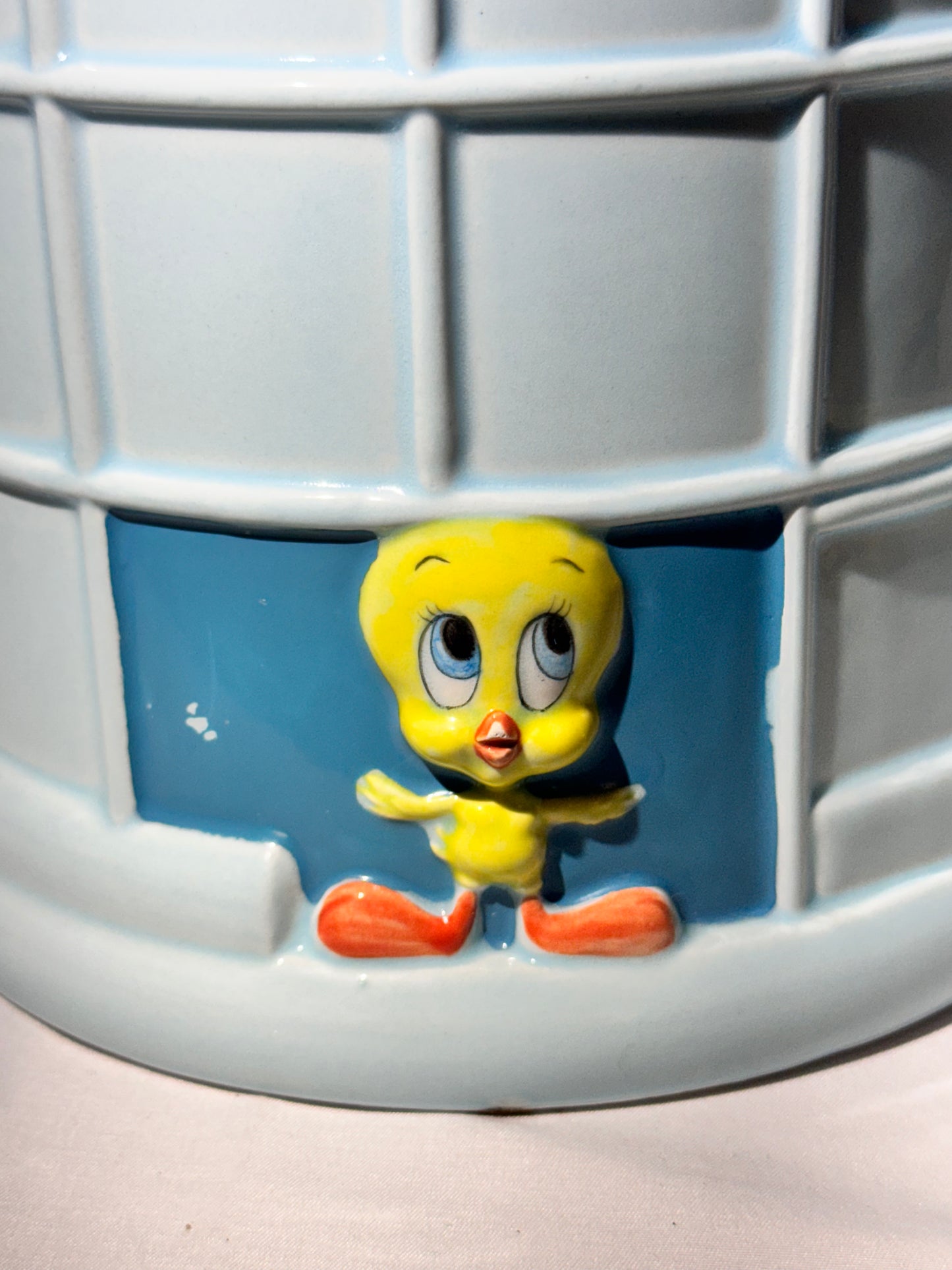 Sylvester and Tweety - Cookie Jar - Looney Tunes- Warner Brothers- Sylvester on tweety’s cage - 1989