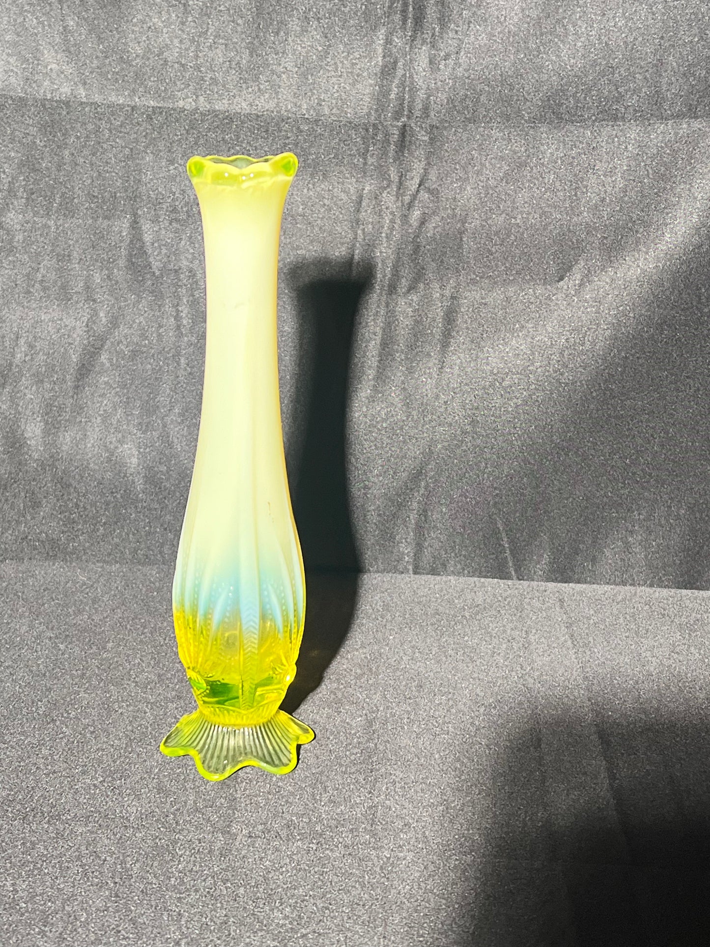 Uranium- 8 1/2” Flower Bud Footed Vase - Fenton- yellow opalescent