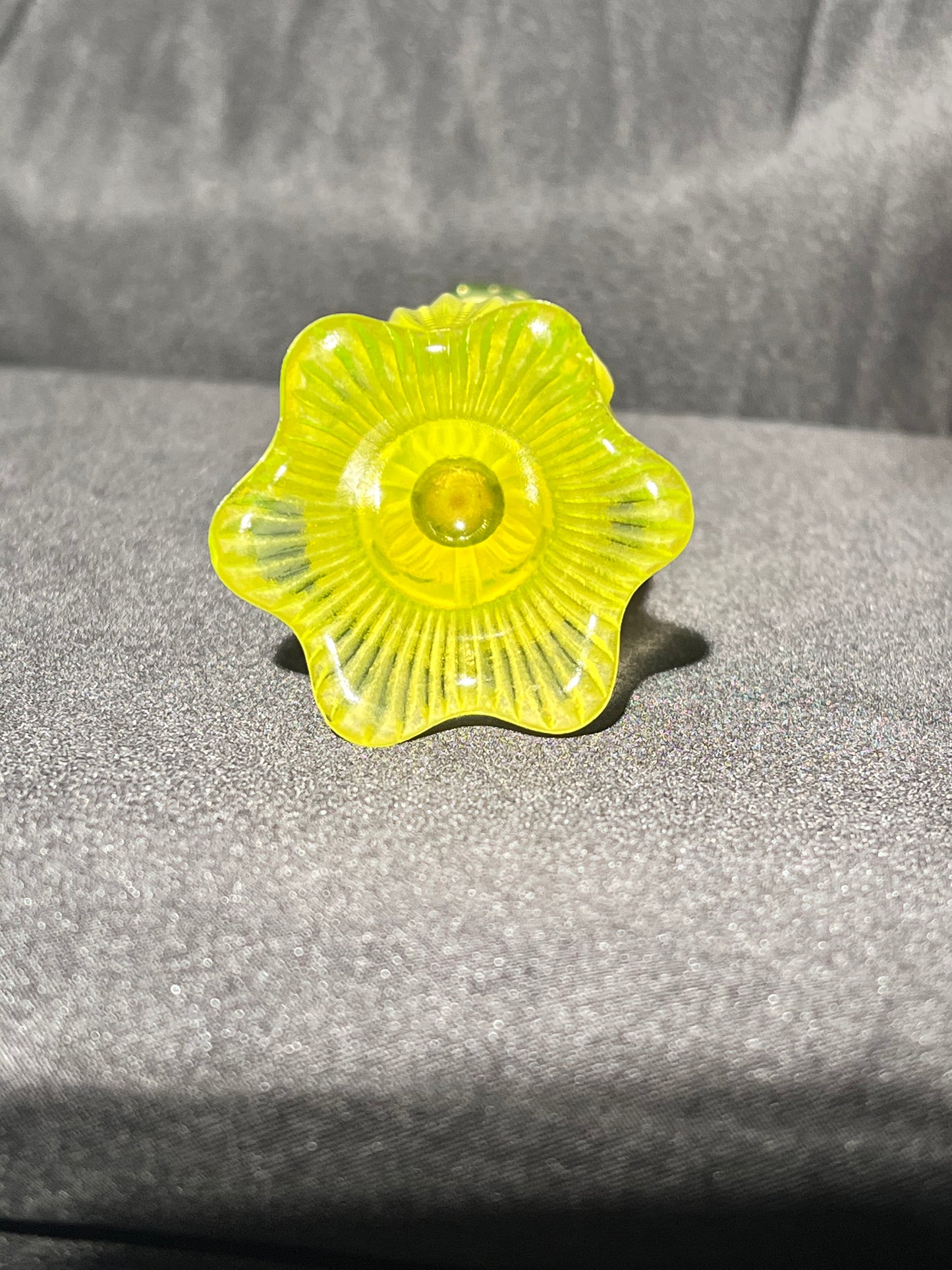 Uranium- 8 1/2” Flower Bud Footed Vase - Fenton- yellow opalescent