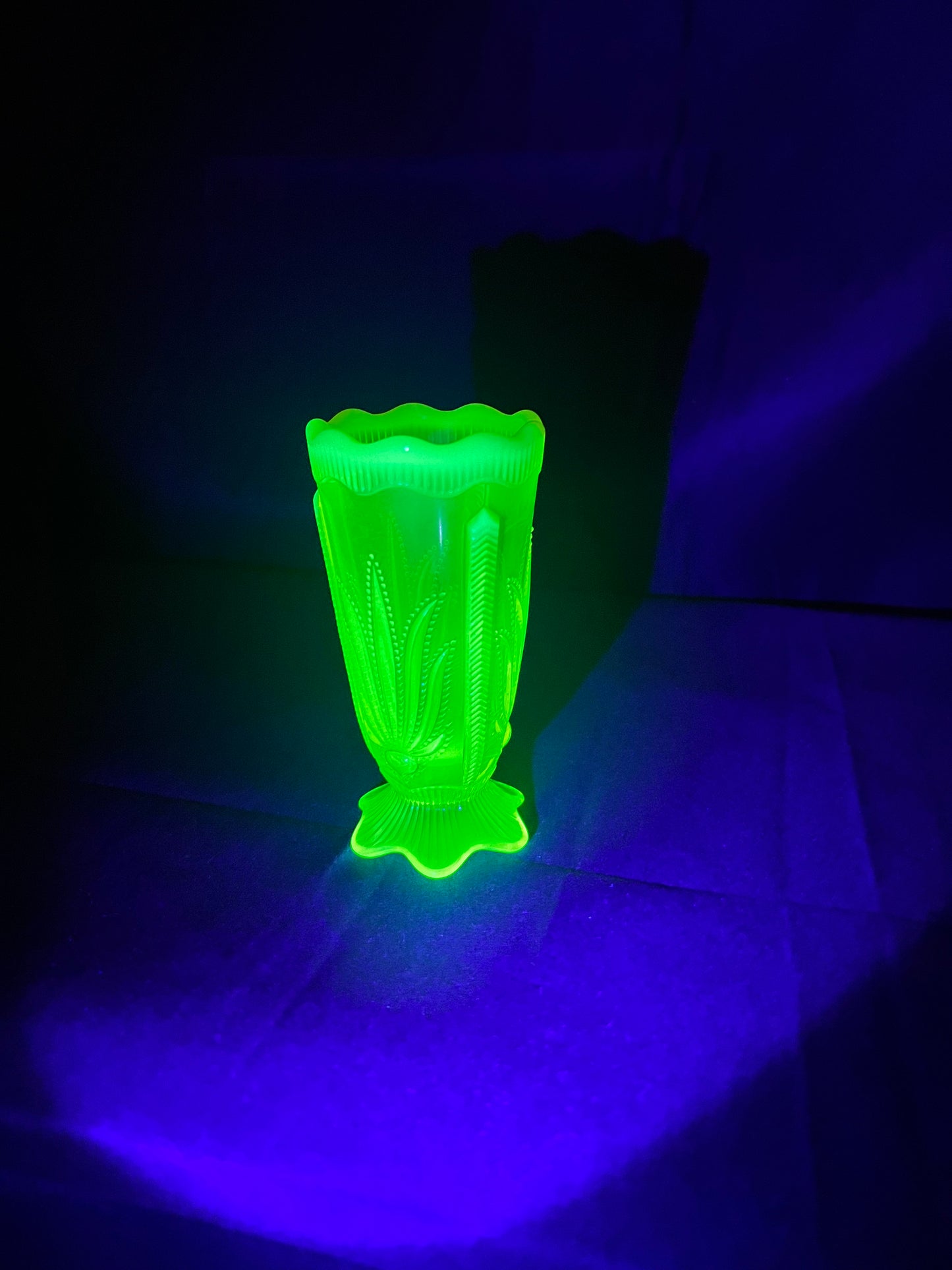 Uranium- 5” Fenton Cactus Vase - Topaz Opalescent