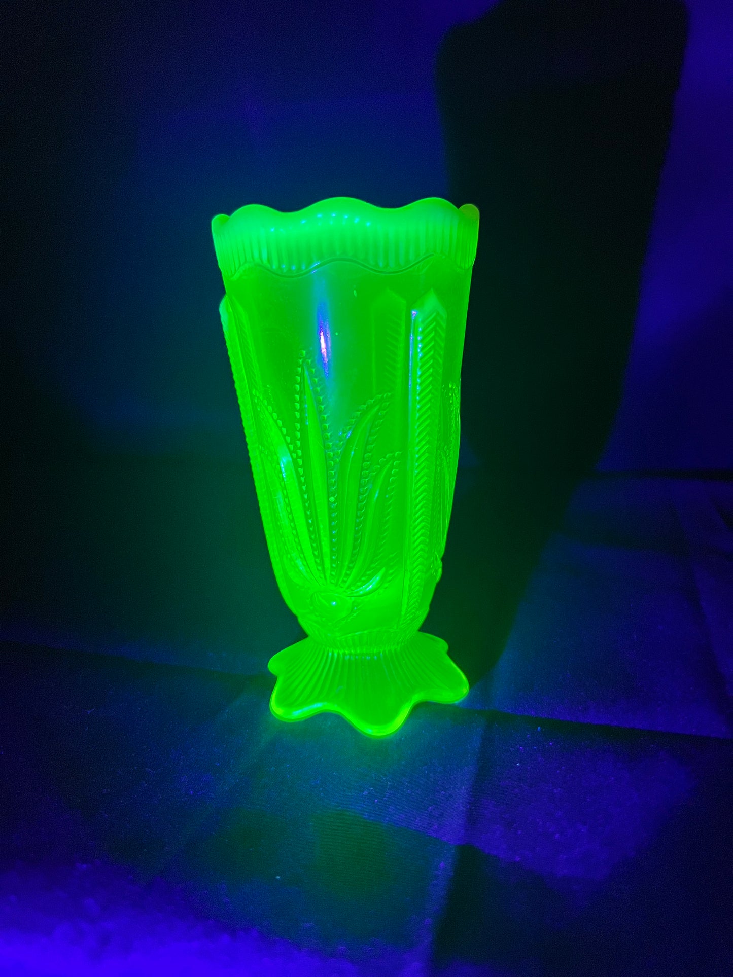 Uranium- 5” Fenton Cactus Vase - Topaz Opalescent