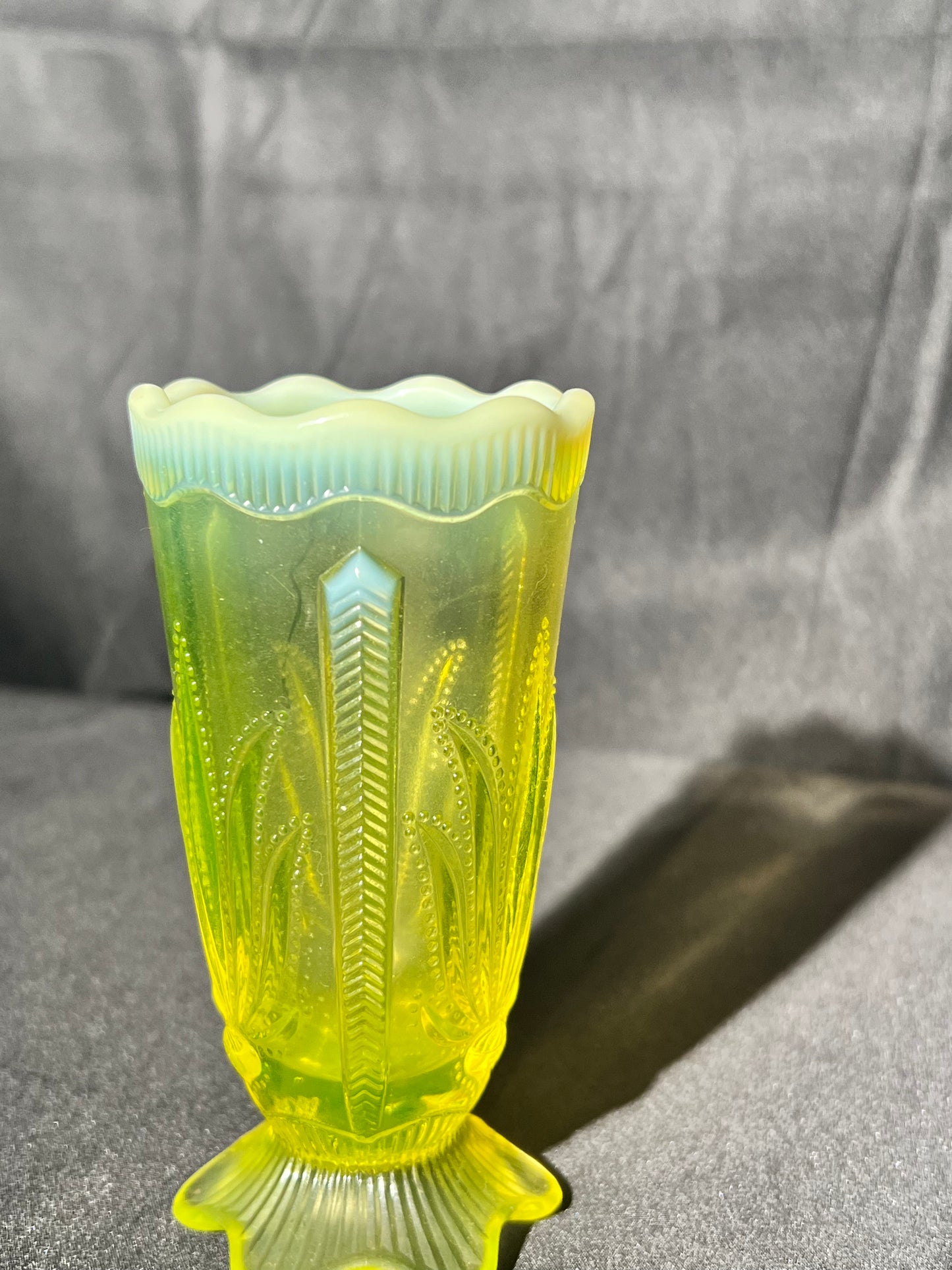 Uranium- 5” Fenton Cactus Vase - Topaz Opalescent