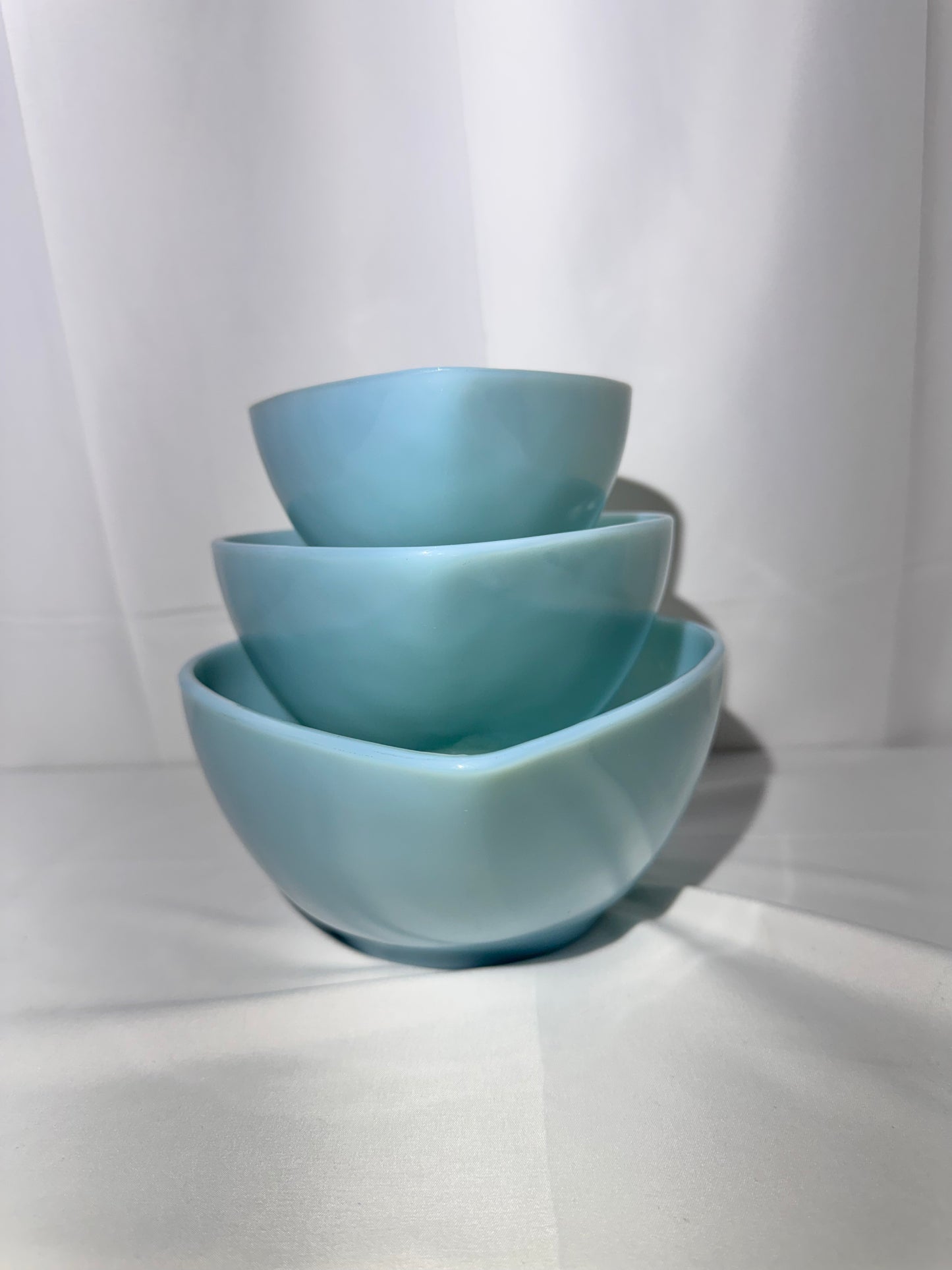 Fire King - Set of 3 Bowls - Teardrop- Light Blue - oven ware