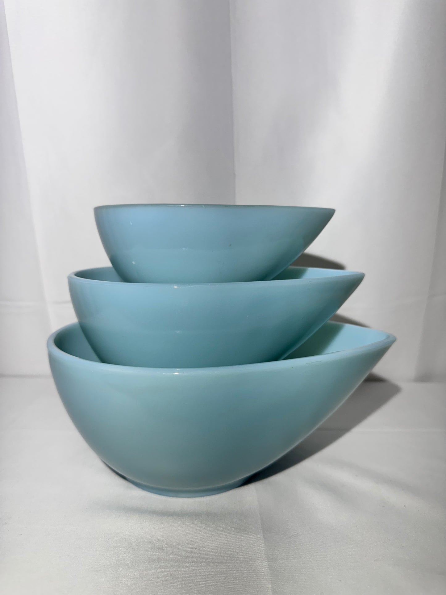 Fire King - Set of 3 Bowls - Teardrop- Light Blue - oven ware
