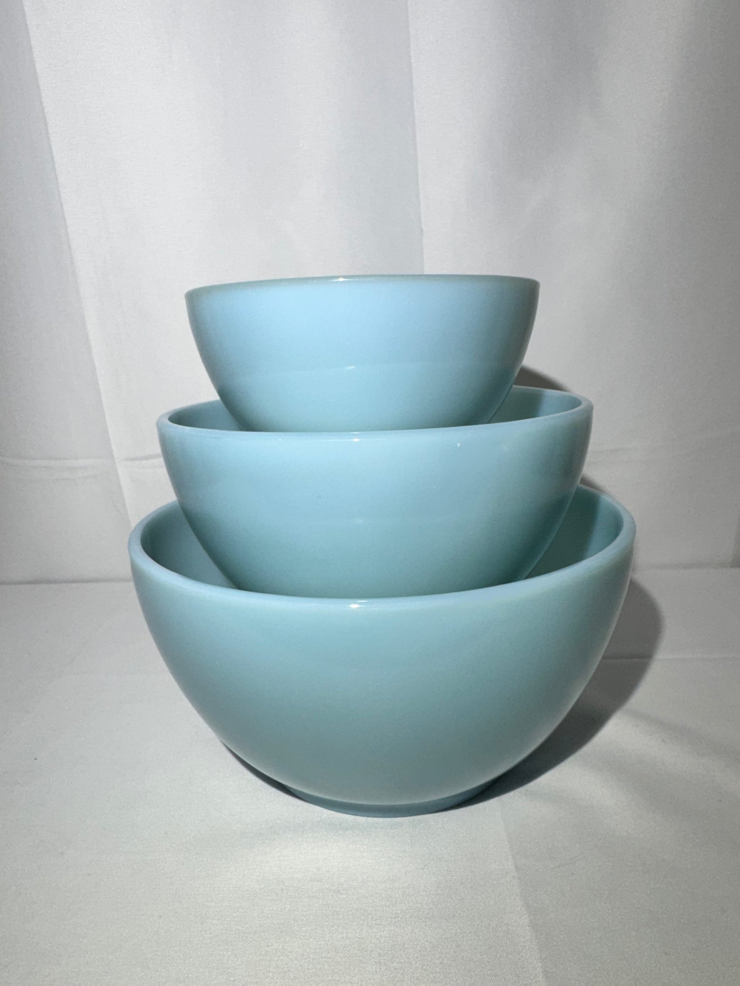 Fire King - Set of 3 Bowls - Teardrop- Light Blue - oven ware
