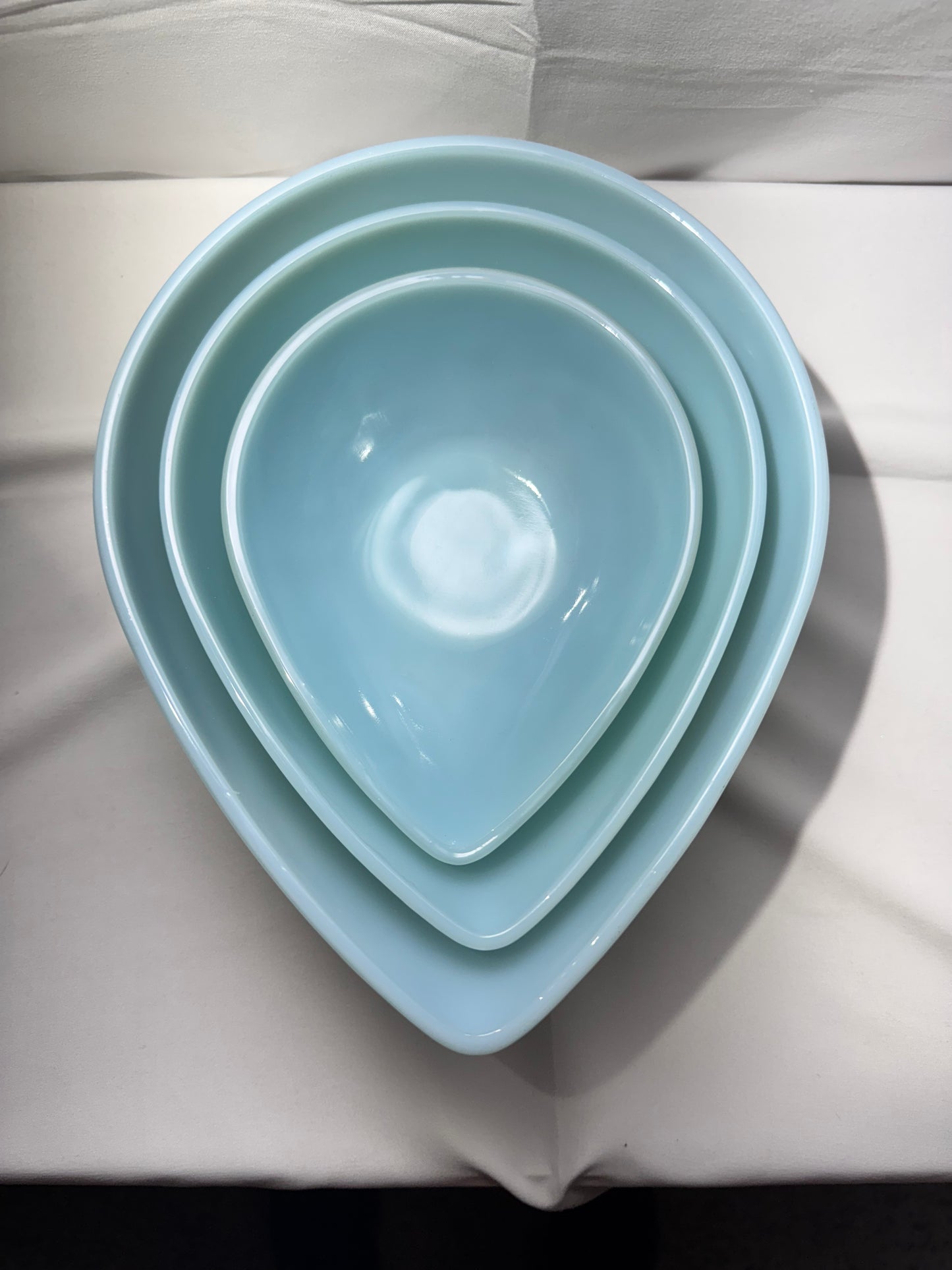 Fire King - Set of 3 Bowls - Teardrop- Light Blue - oven ware