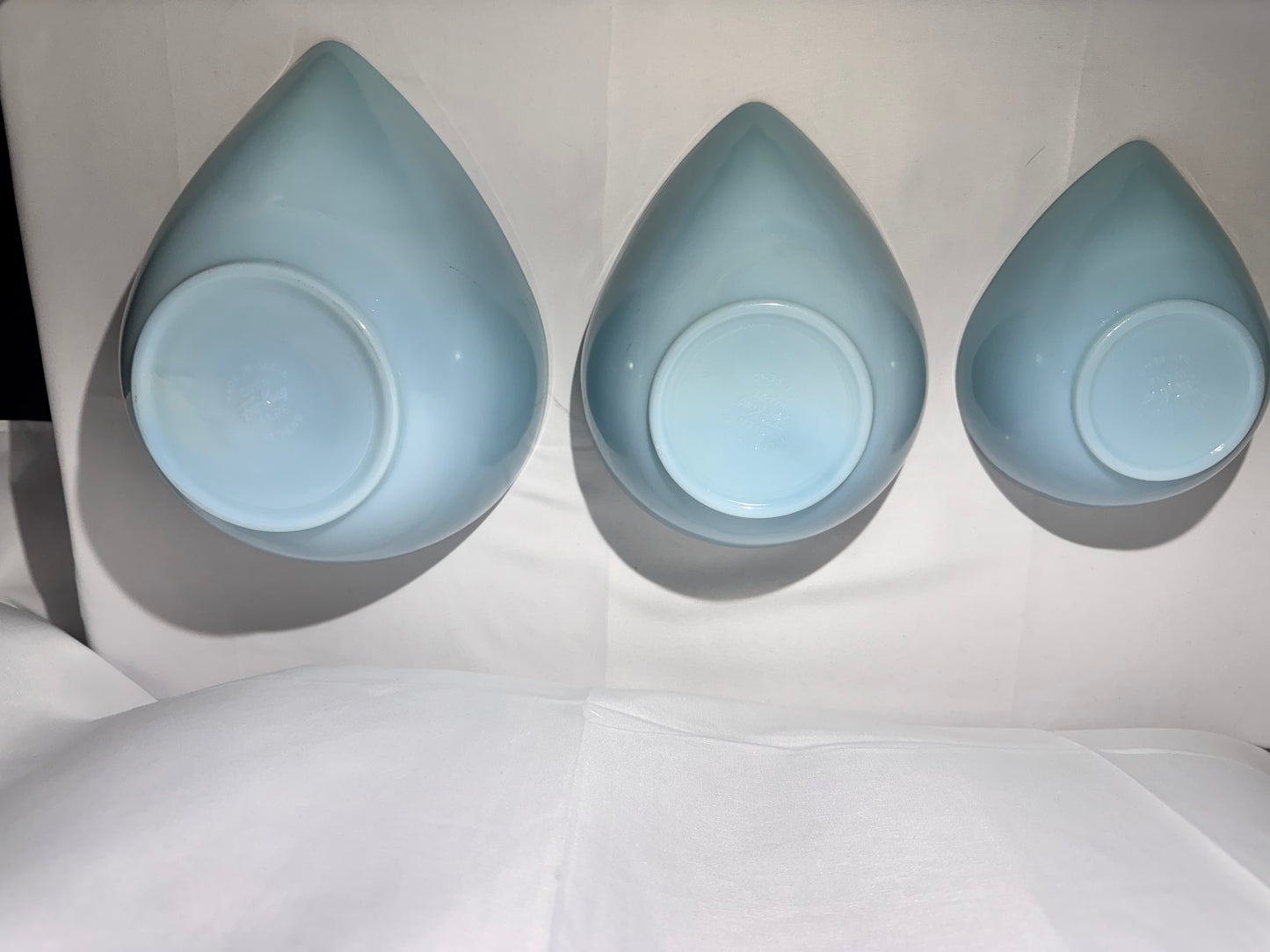 Fire King - Set of 3 Bowls - Teardrop- Light Blue - oven ware