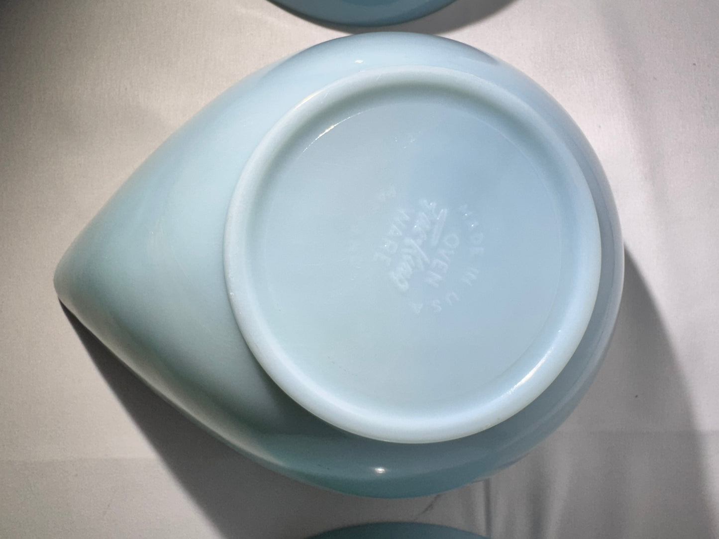 Fire King - Set of 3 Bowls - Teardrop- Light Blue - oven ware