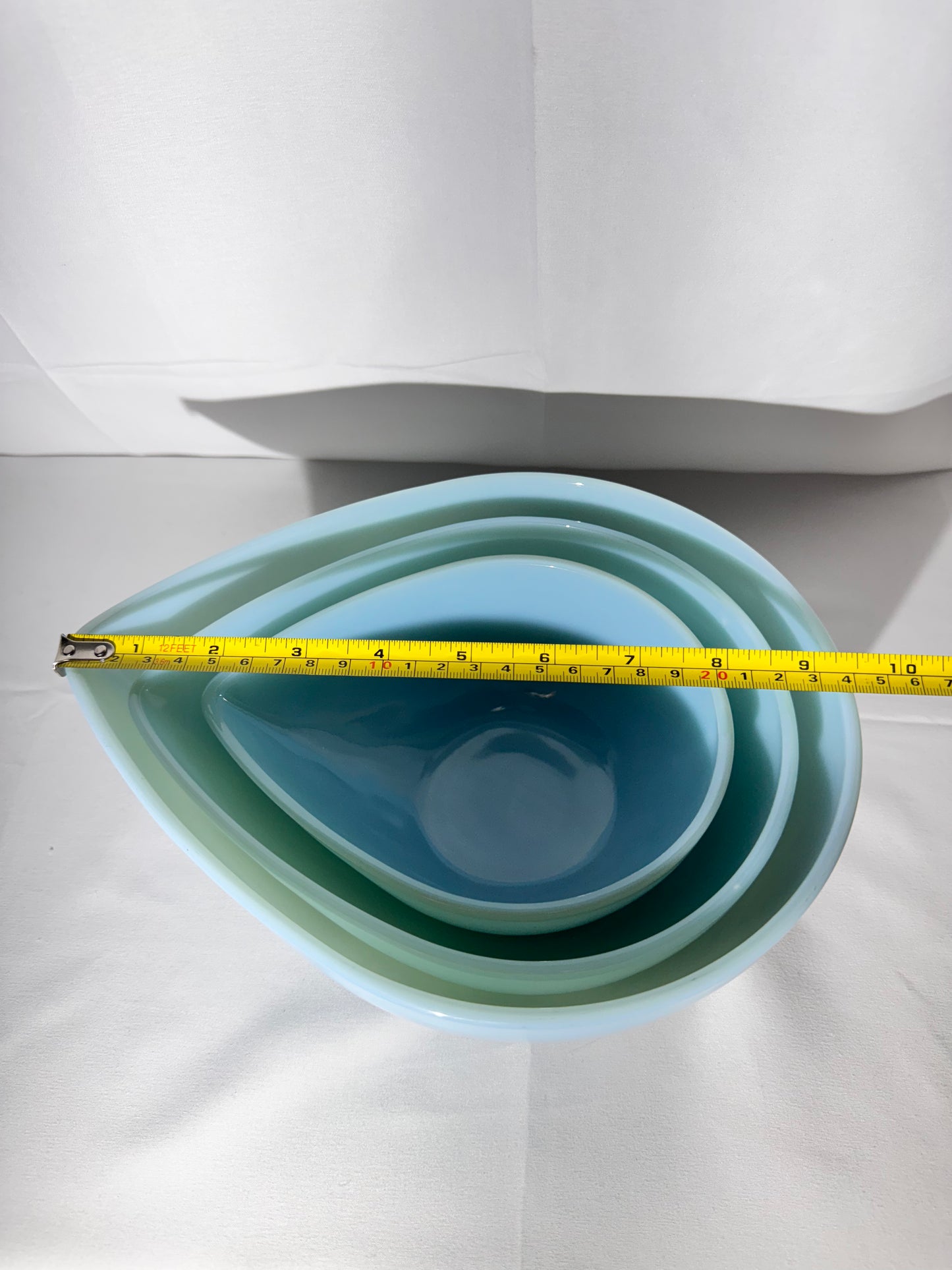 Fire King - Set of 3 Bowls - Teardrop- Light Blue - oven ware