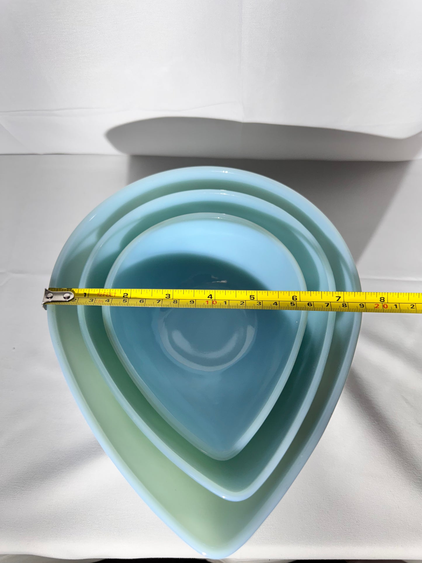 Fire King - Set of 3 Bowls - Teardrop- Light Blue - oven ware
