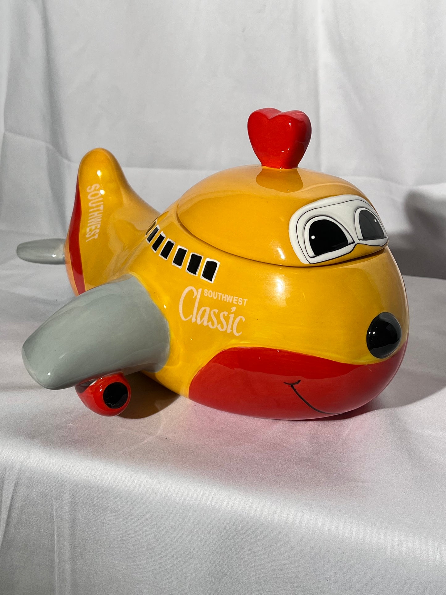 Southwest Airlines Airplane- 7 1/2” cookie jar - 2007 Creata- Yellow, Red and Gray- YQ 1007 Classic