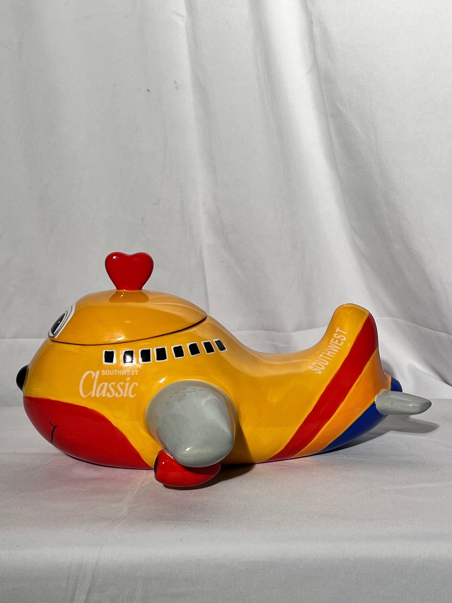 Southwest Airlines Airplane- 7 1/2” cookie jar - 2007 Creata- Yellow, Red and Gray- YQ 1007 Classic