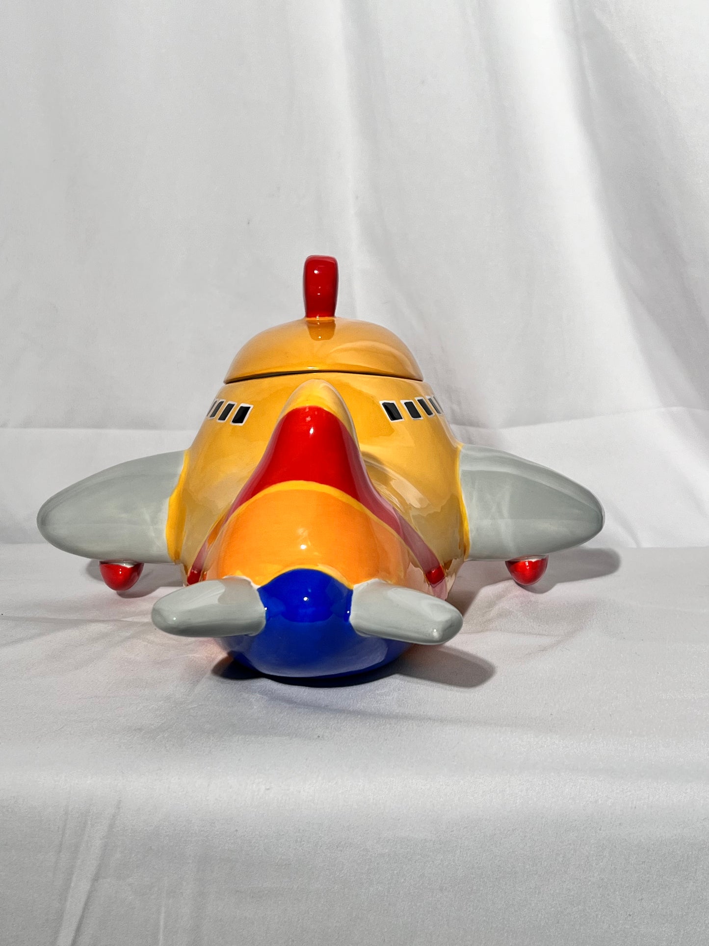 Southwest Airlines Airplane- 7 1/2” cookie jar - 2007 Creata- Yellow, Red and Gray- YQ 1007 Classic