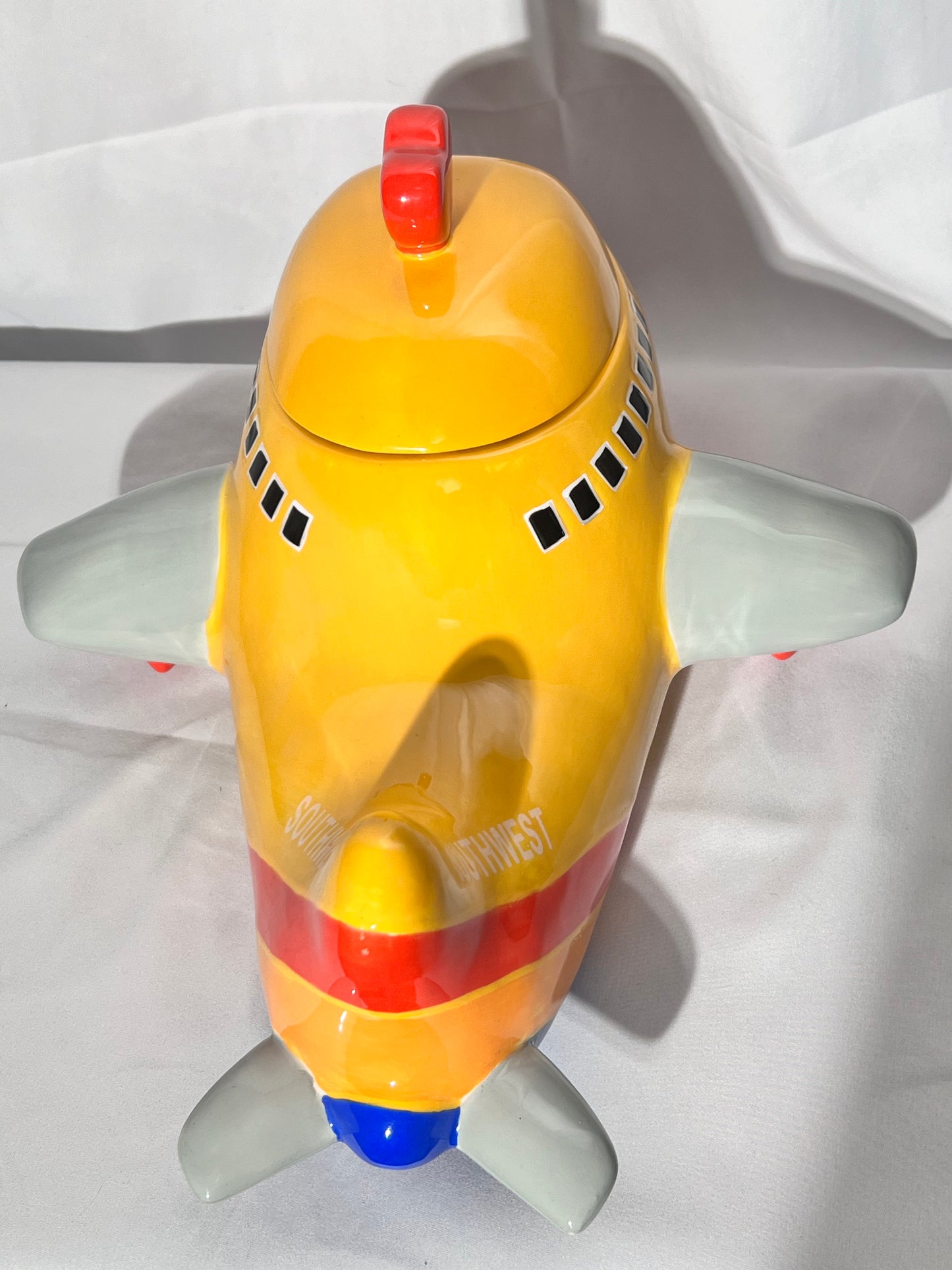 Southwest Airlines Airplane- 7 1/2” cookie jar - 2007 Creata- Yellow, Red and Gray- YQ 1007 Classic