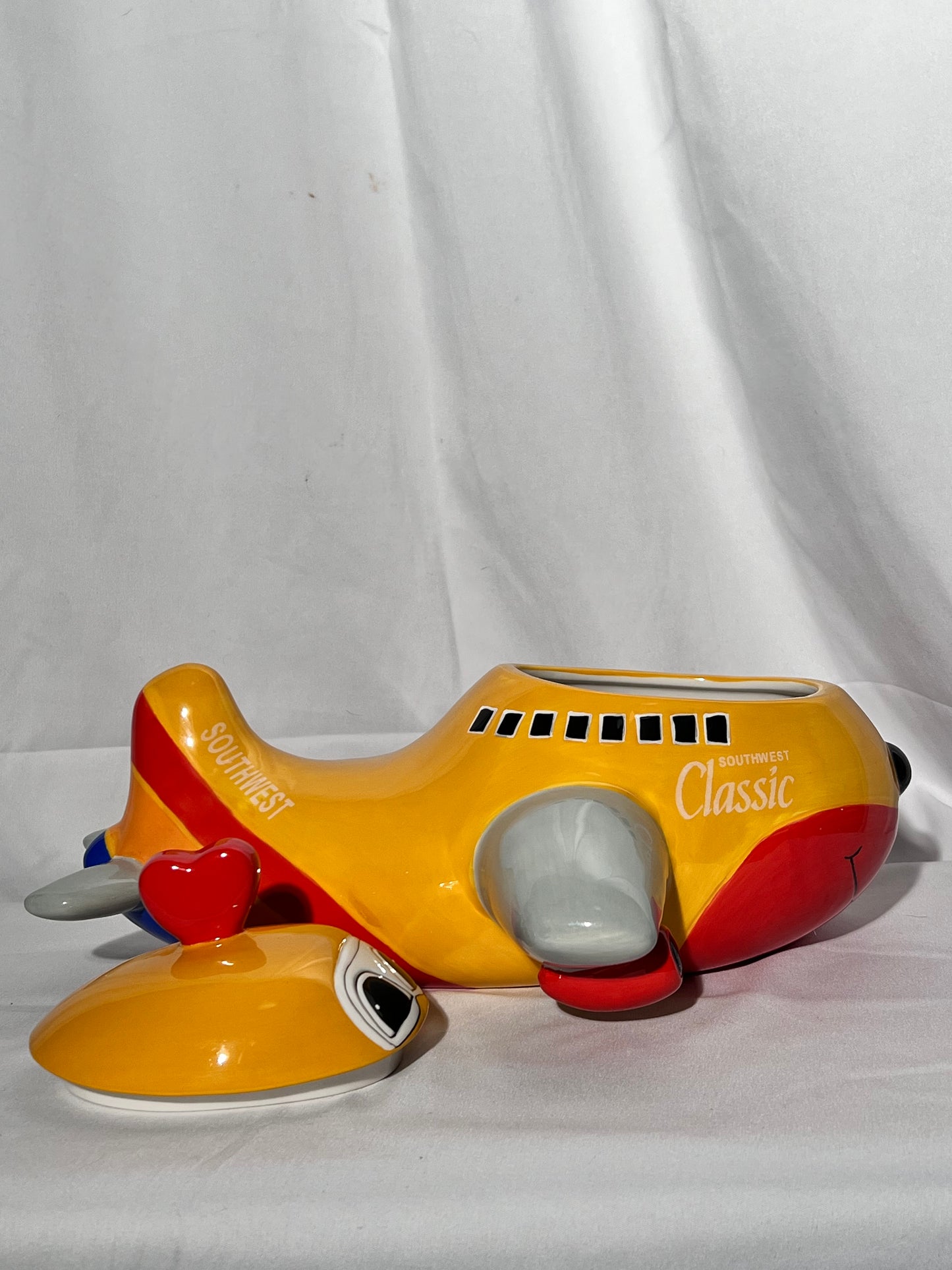 Southwest Airlines Airplane- 7 1/2” cookie jar - 2007 Creata- Yellow, Red and Gray- YQ 1007 Classic