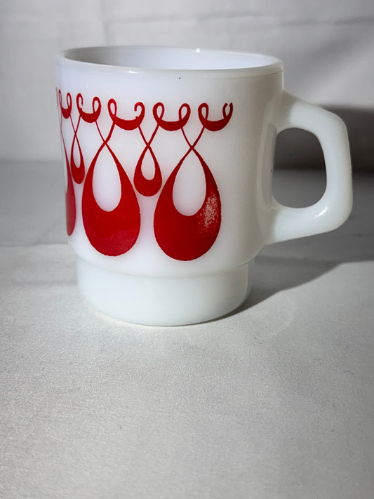 MCM- Fire King - Anchor Hocking - Red Swirl Teardrop - Mug - 45 - Oven Proof- Made in USA