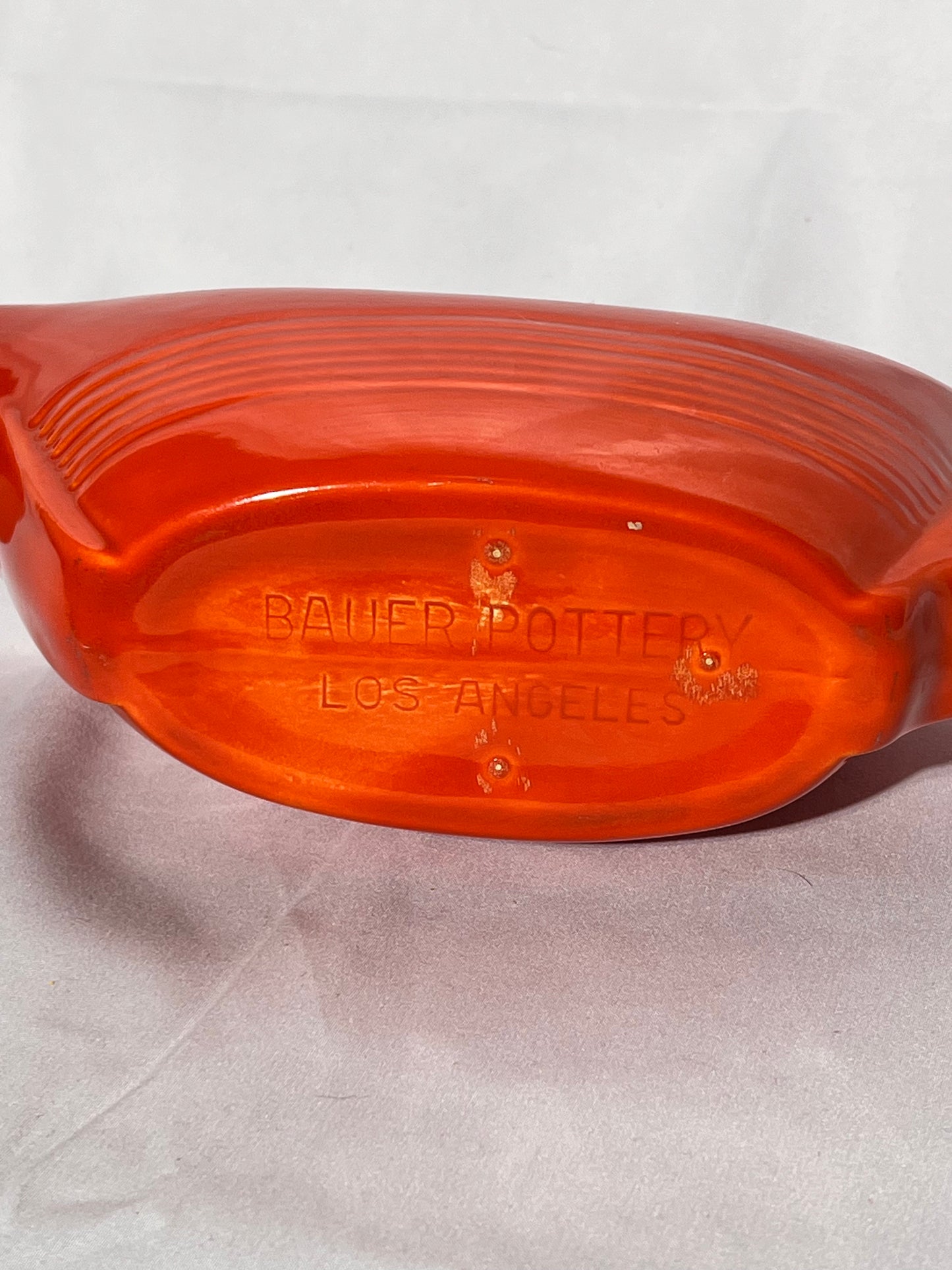 Bauer Pottery- Los Angeles- vintage- gravy boat- Orange - ring ware