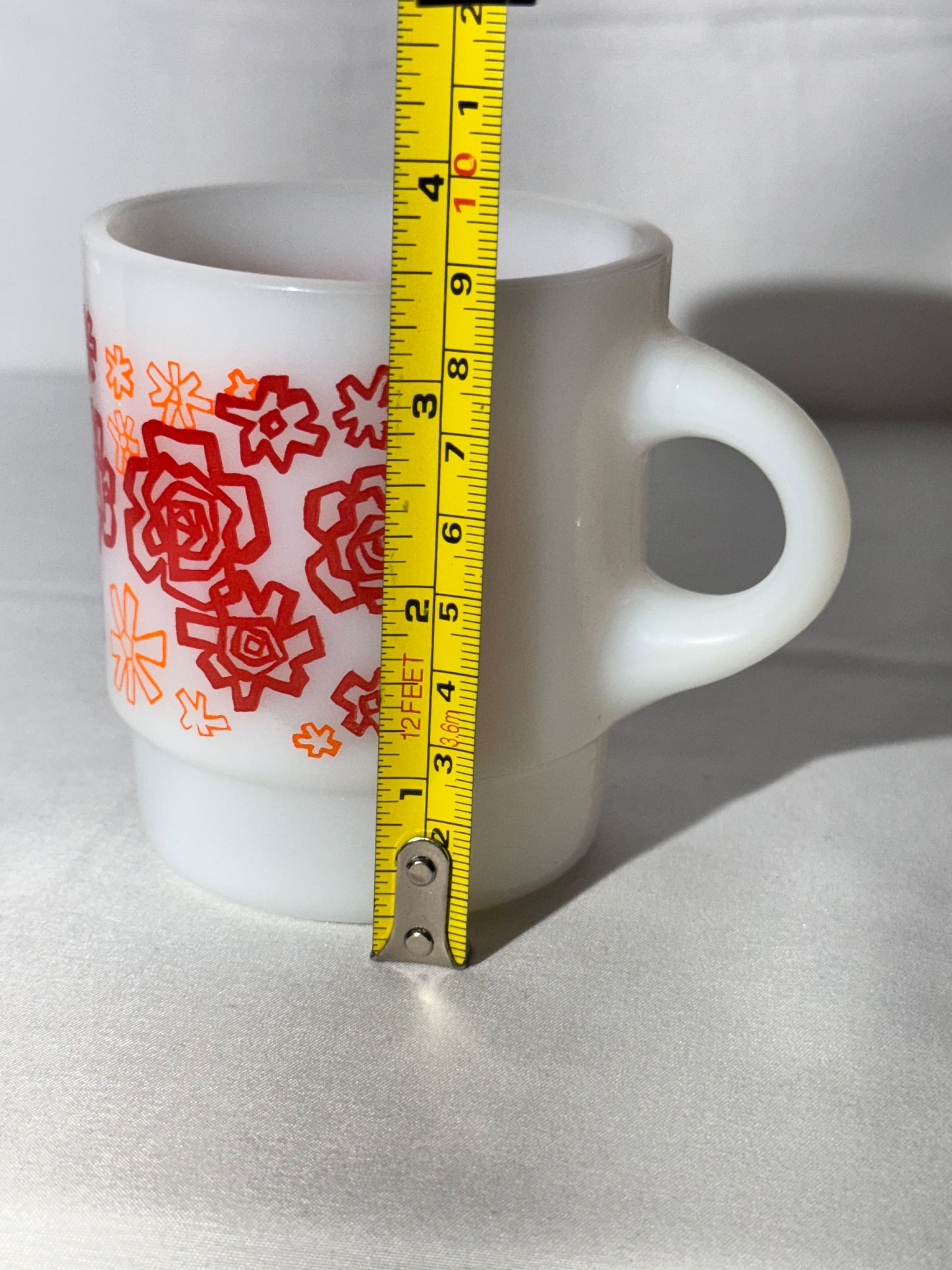 MCM- Fire King - Anchor Hocking - Red and Orange Floral - Mug - 45 - Oven Proof- Made in USA
