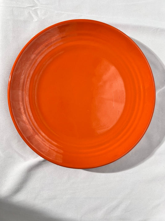 Bauer pottery- 9 1/2” dinner plate- orange- 3 rings - ring ware - vintage
