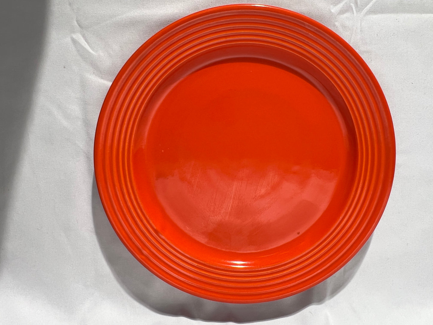Bauer pottery- 10 1/2” dinner plate- orange- 5 rings - ring ware - vintage
