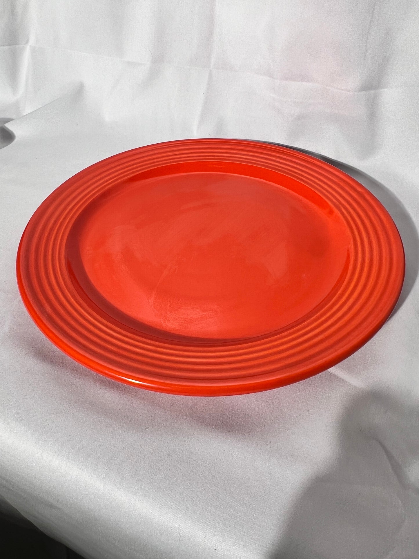 Bauer pottery- 10 1/2” dinner plate- orange- 5 rings - ring ware - vintage