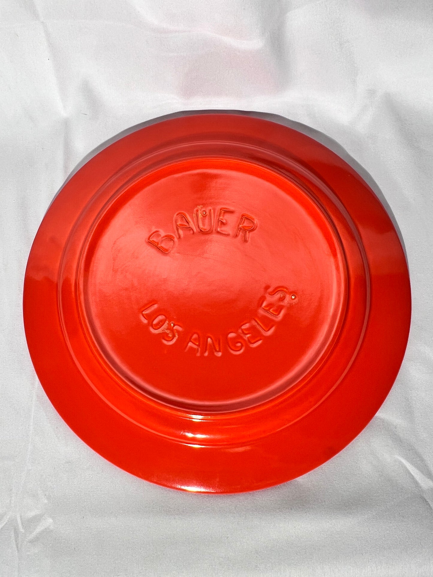 Bauer pottery- 10 1/2” dinner plate- orange- 5 rings - ring ware - vintage